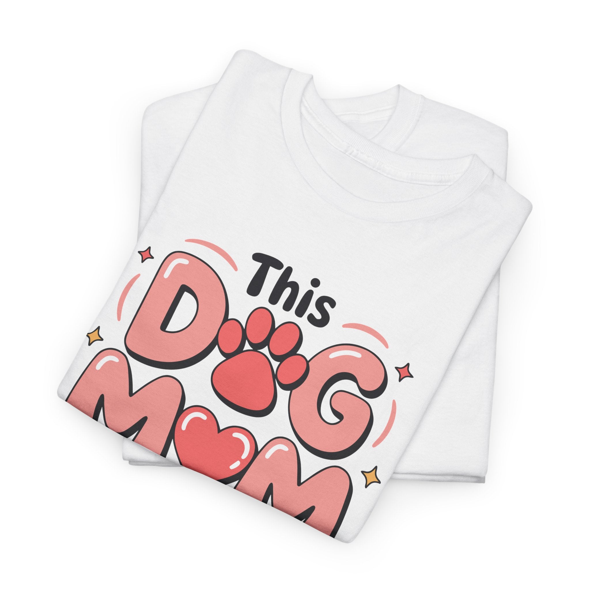 Dog Mom T-Shirt — "This Dog Mom Wears Her Heart on Her Sleeve" Paw & Heart Unisex Cotton Tee