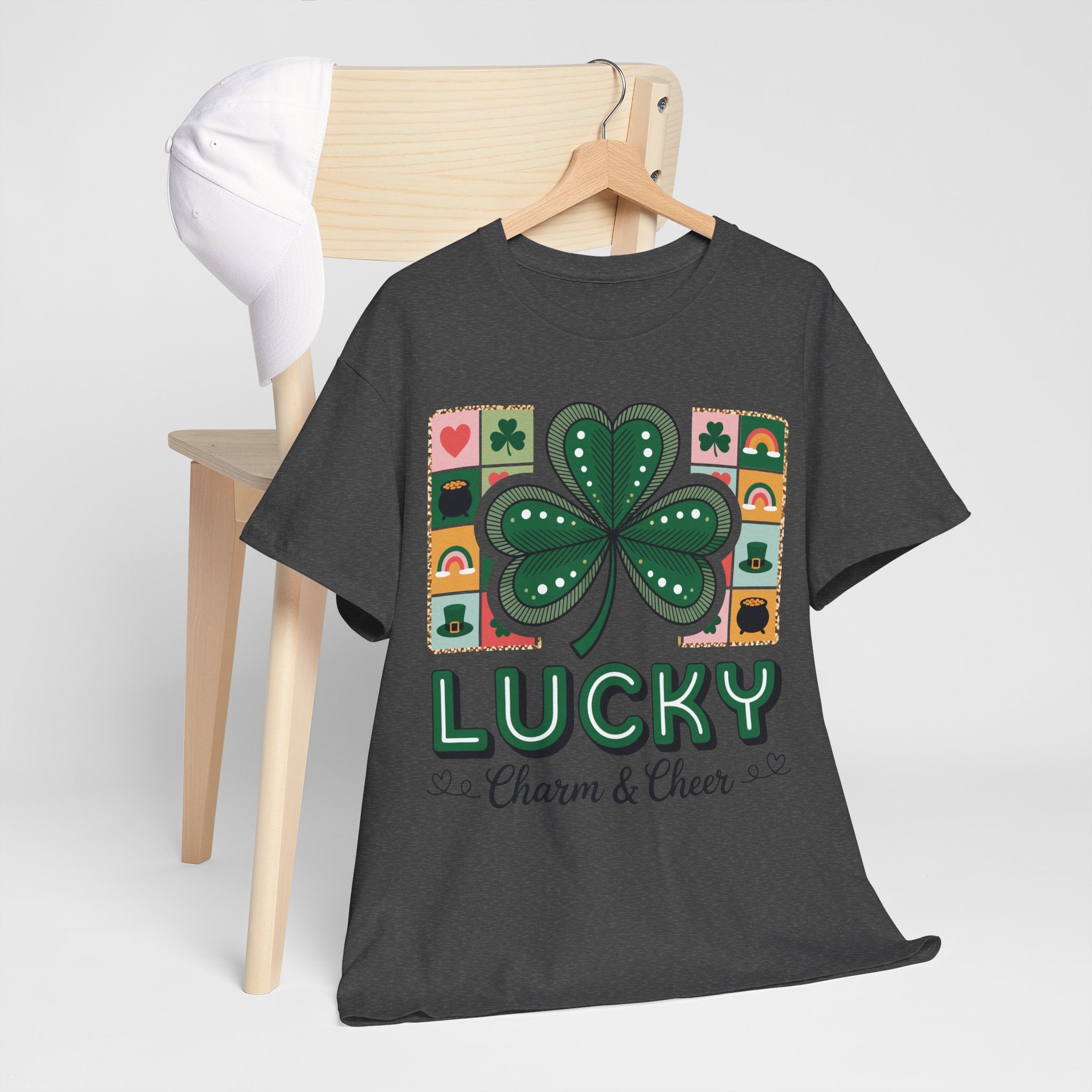 Lucky Charm & Cheer Clover Tee — Patchwork St. Patrick’s Day Unisex Cotton T-Shirt