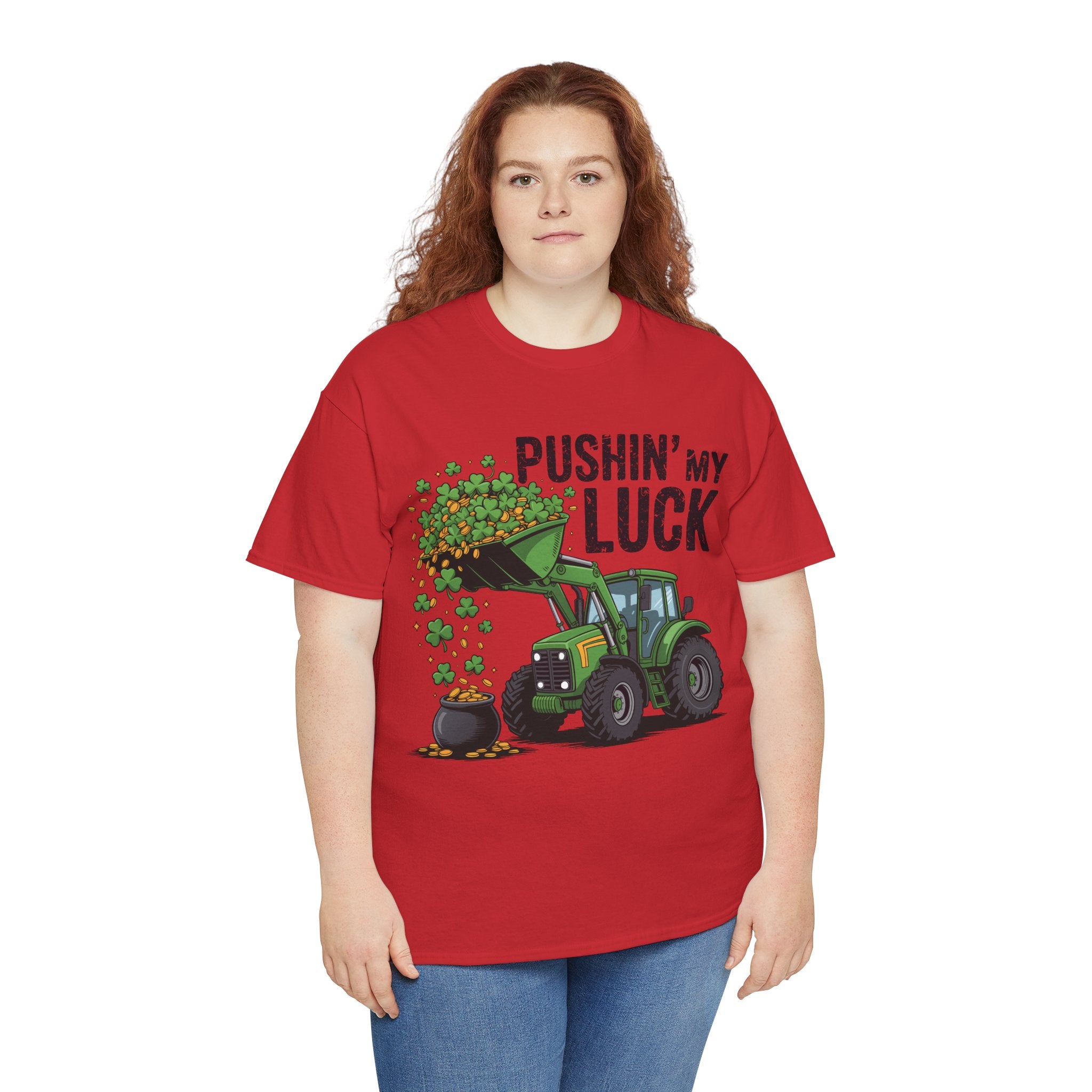 Pushin' My Luck Shamrock Tractor Tee — St. Patrick's Day Unisex Cotton T-Shirt