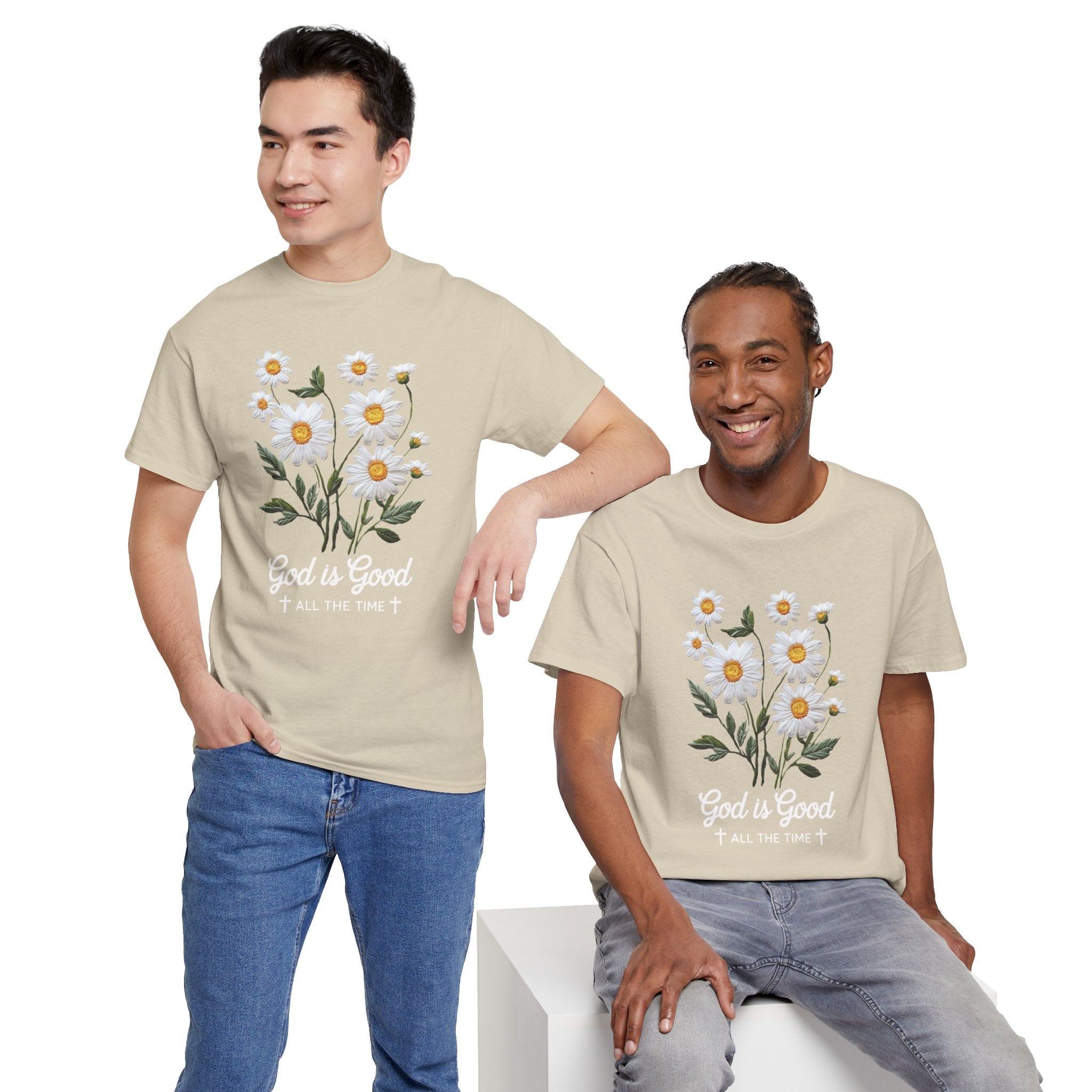 God Is Good All The Time Embroidered Daisy Unisex Cotton Tee