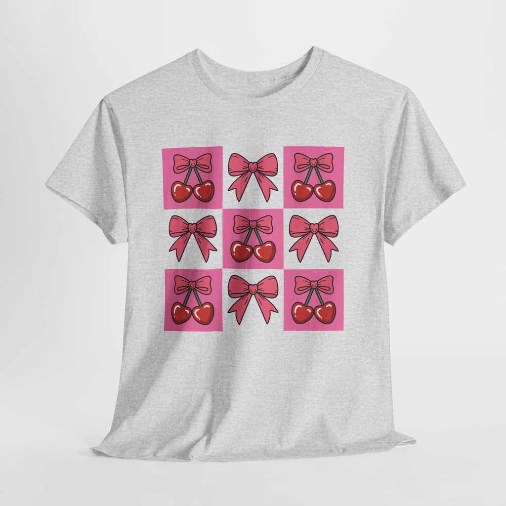 Cherry & Pink Bow Checkered Unisex Cotton Tee