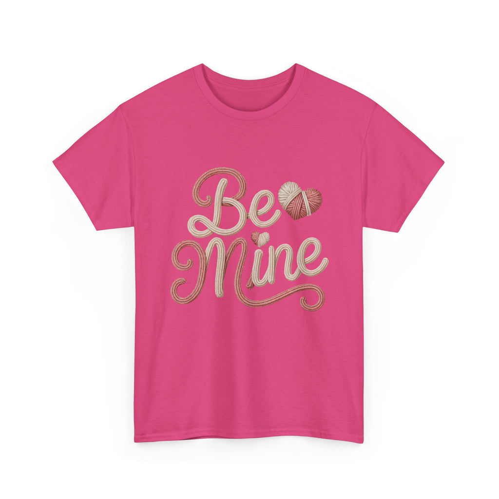 Be Mine Yarn Heart T-Shirt — Valentine’s Faux-Yarn Pink & Cream Unisex Cotton Tee