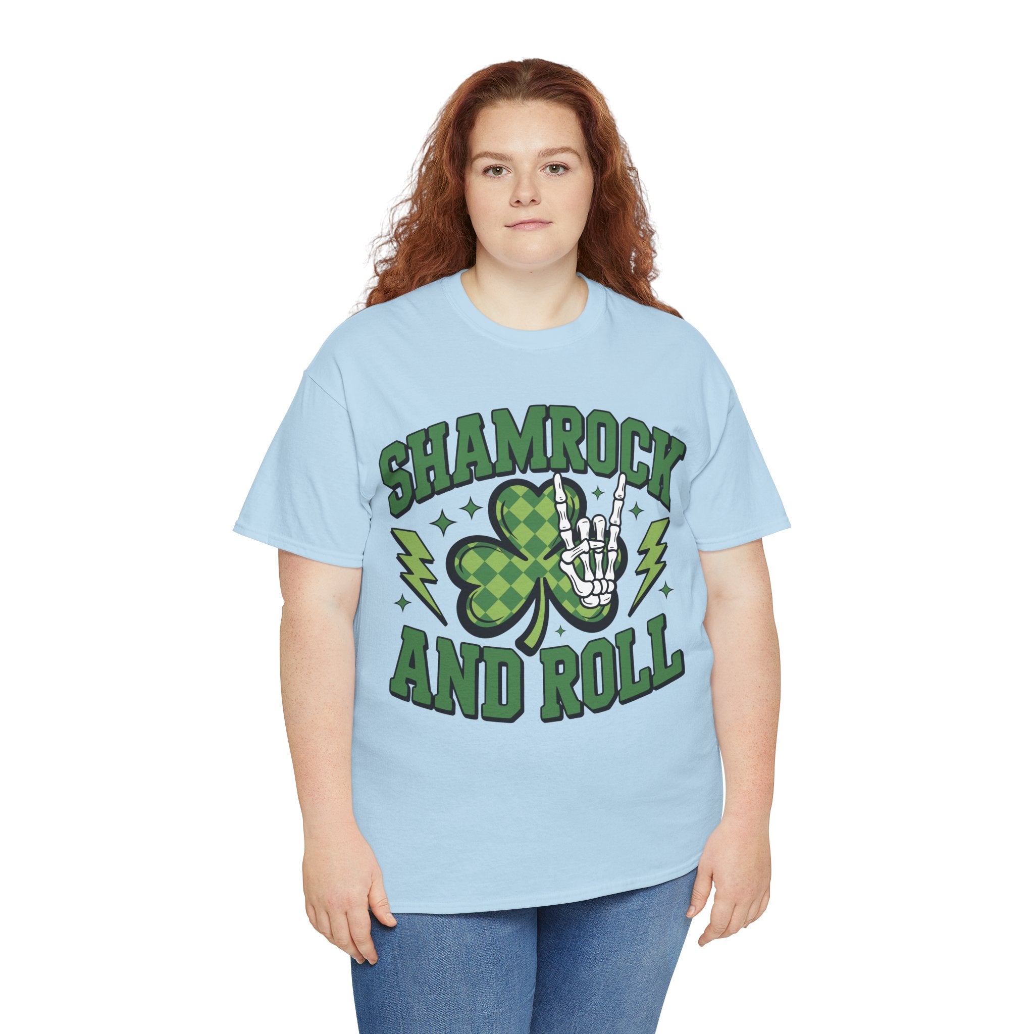 Shamrock and Roll Tee — Skeleton Hand & Lightning St. Patrick’s Rock Unisex Cotton Shirt