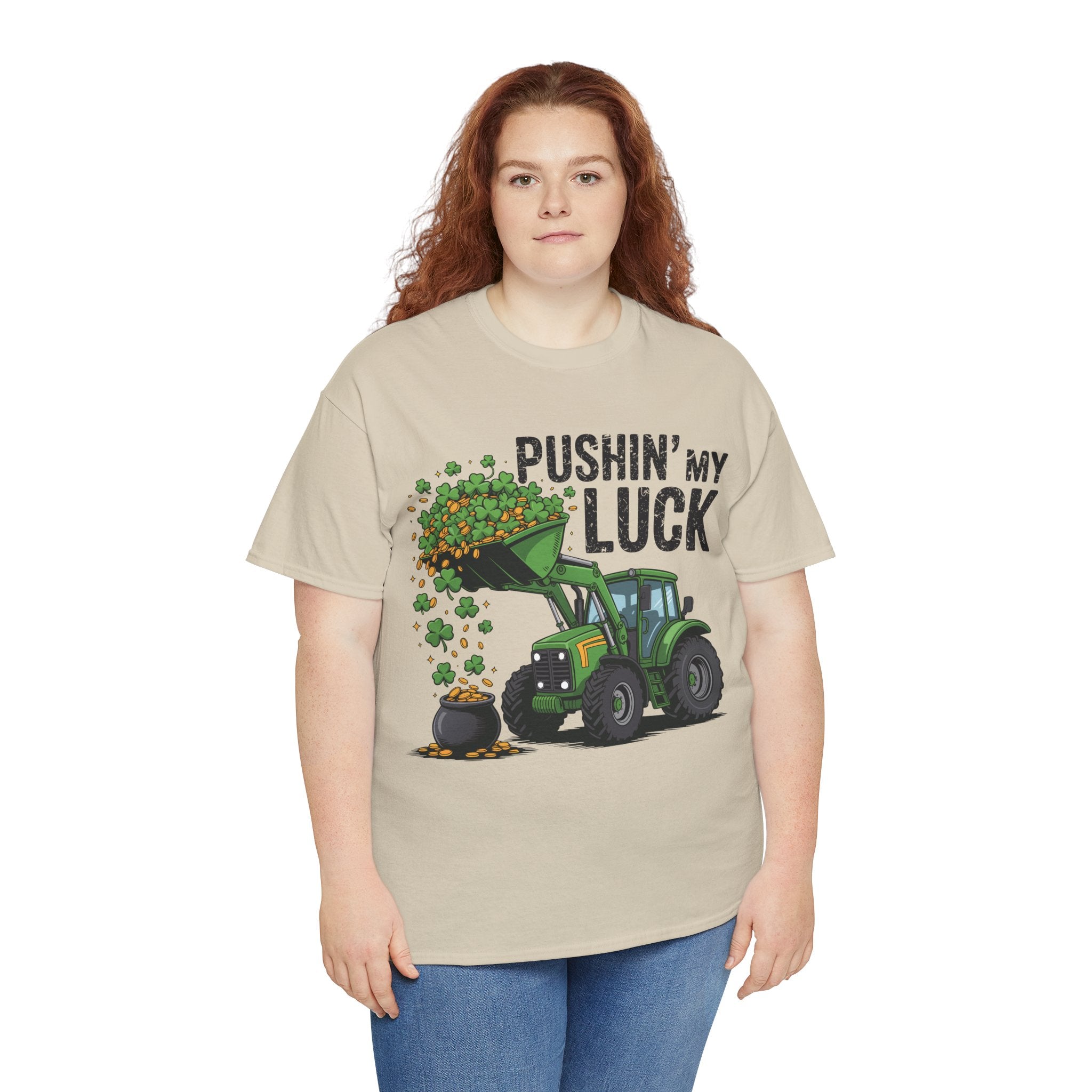 Pushin' My Luck Shamrock Tractor Tee — St. Patrick's Day Unisex Cotton T-Shirt