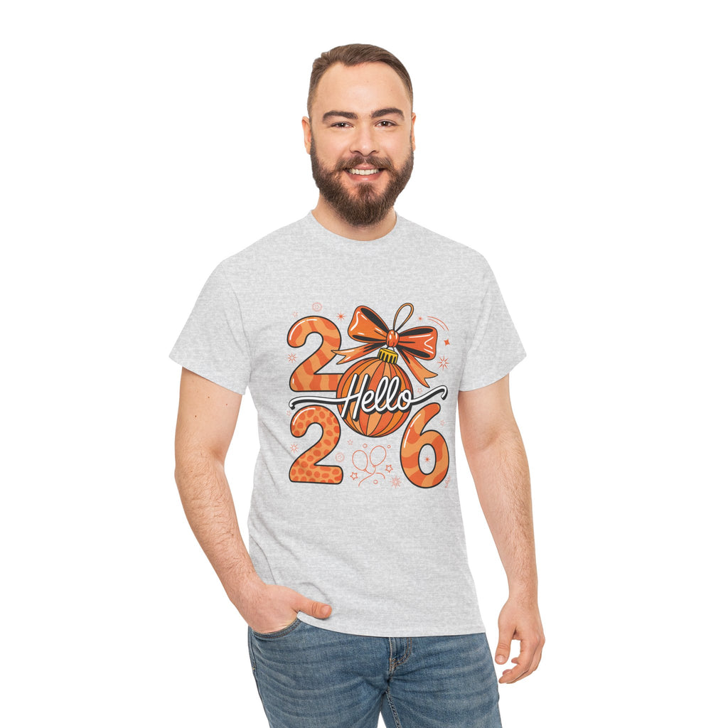 Hello 2026 Christmas Ornament Tee — Festive Orange Holiday Unisex Cotton T-Shirt