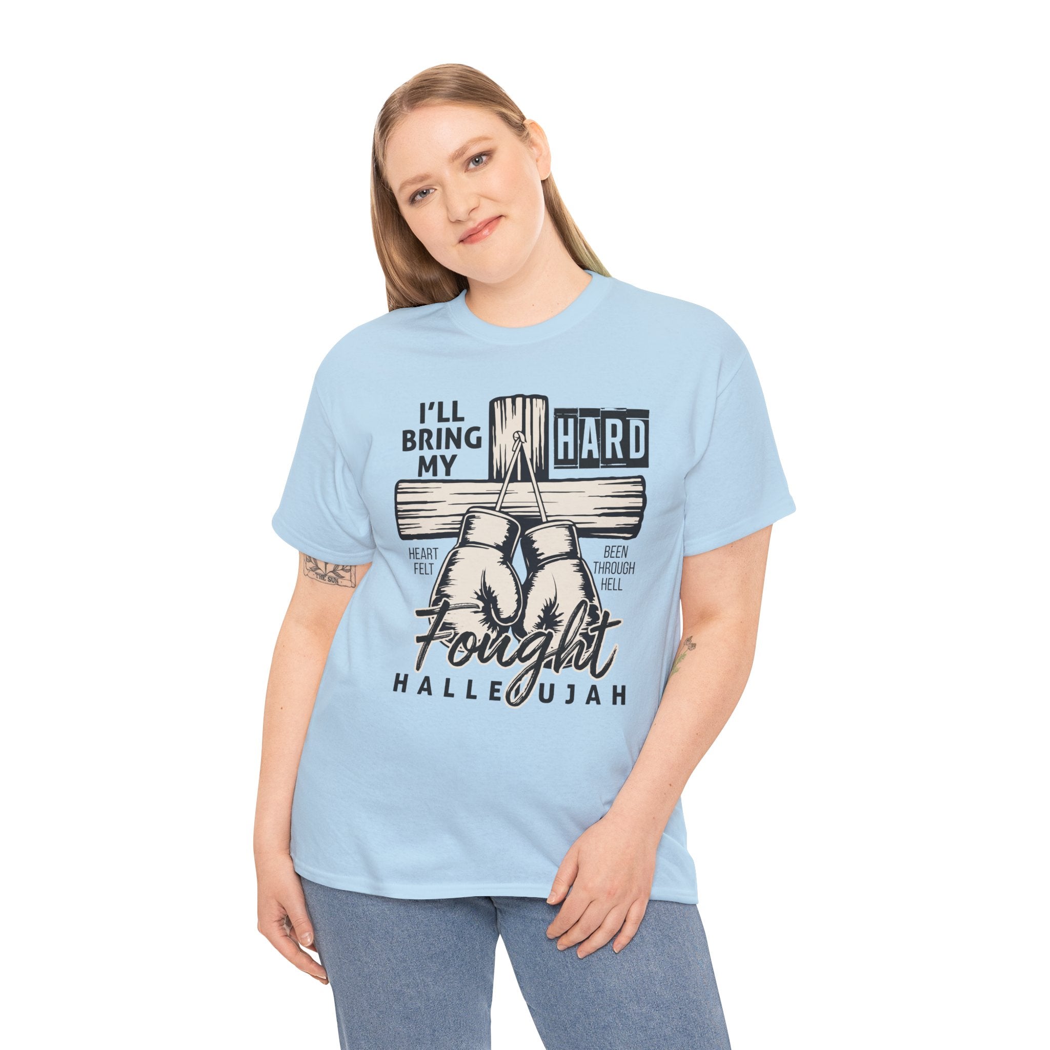 Christian Boxing Gloves Cross Tee — "I’ll Bring My Hard-Fought Heart."Unisex Cotton Tee