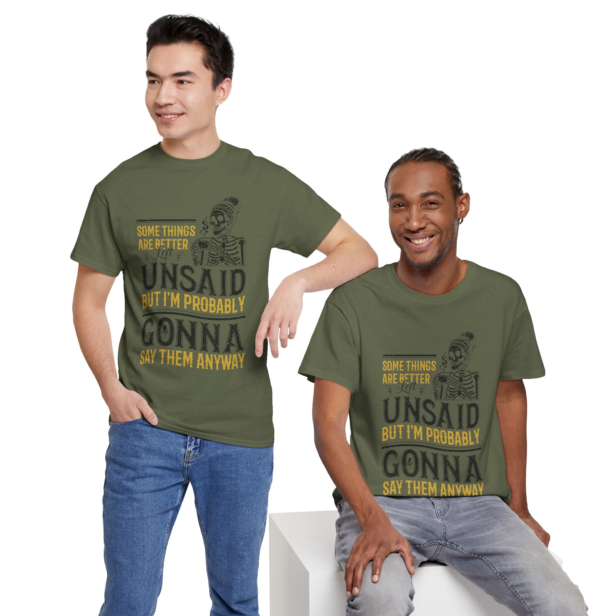Distressed Yellow "Some Things Are Better Left Unsaid"Unisex Cotton Tee