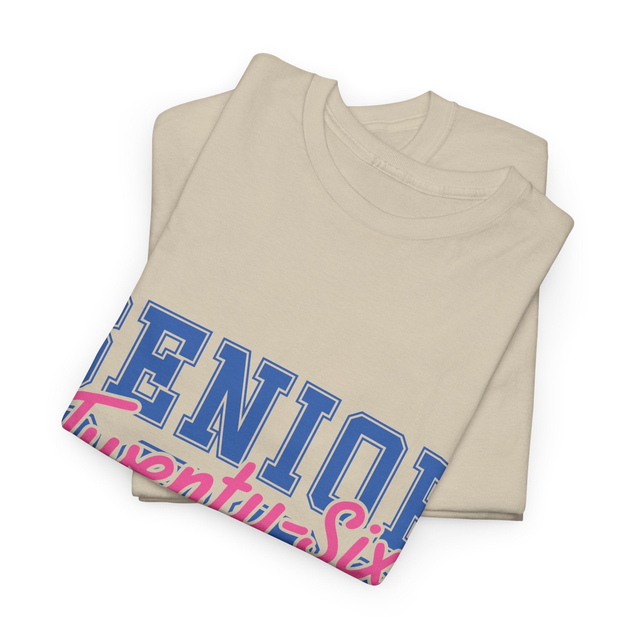 Senior 2026 Tee — Pink Varsity Block with Blue Script Overlay Unisex Cotton Tee