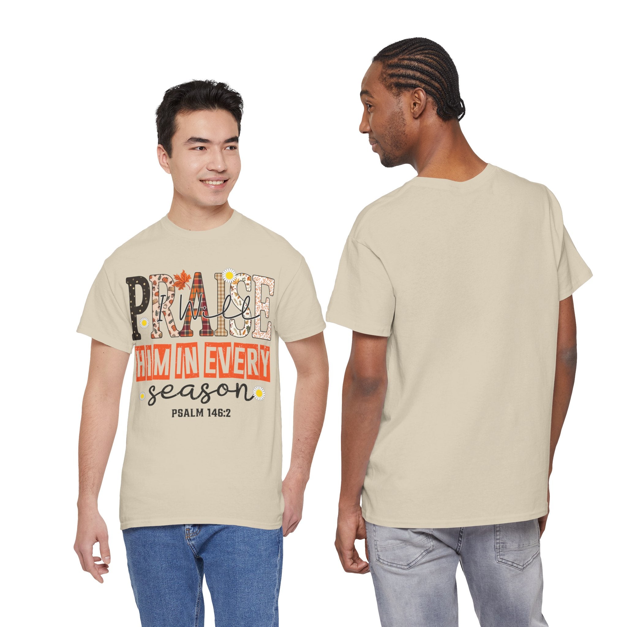 Praise Him In Every Tee — Fall Daisies & Leaf Floral Graphic Unisex Cotton T-Shirt