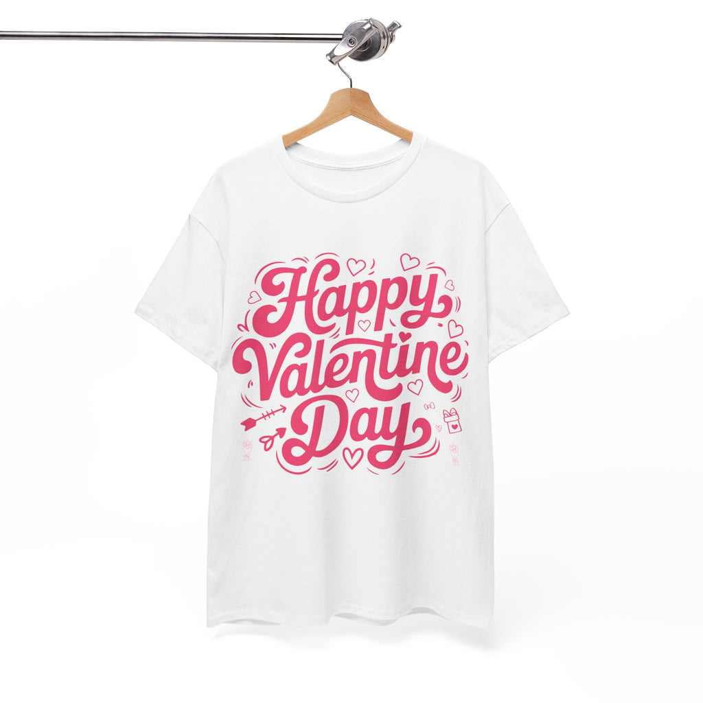 Happy Valentine Day Tee — Pink Heart & Love Icons Valentine's Unisex Cotton Shirt