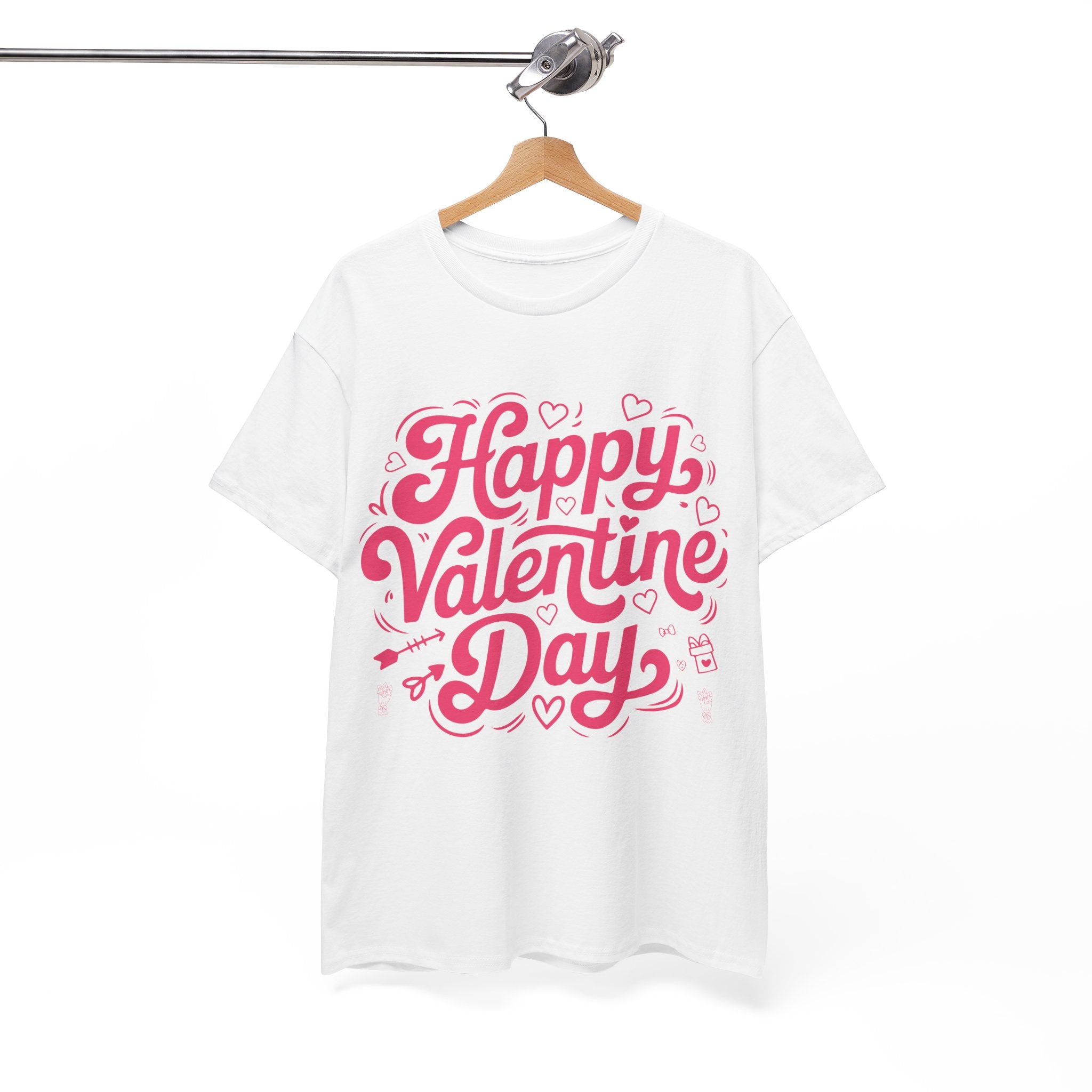 Happy Valentine Day Tee — Pink Heart & Love Icons Valentine's Unisex Cotton Shirt