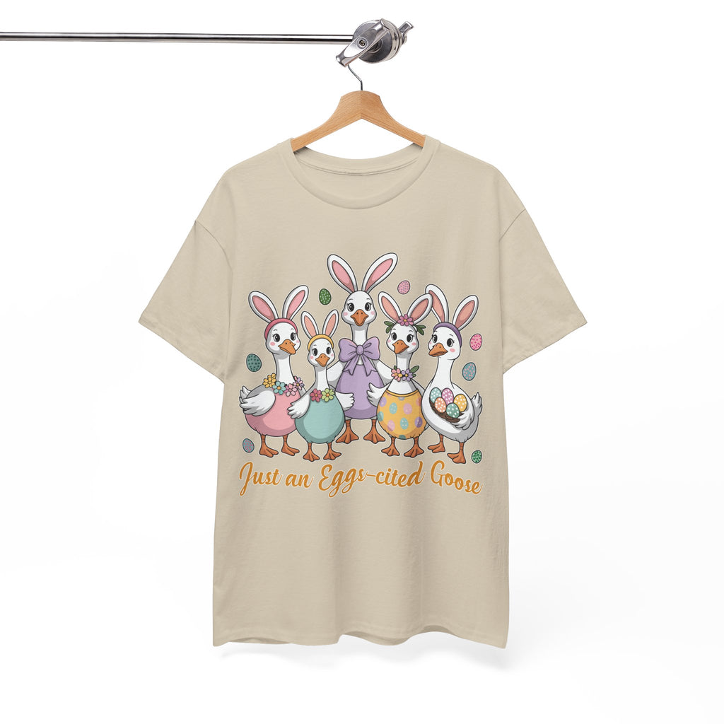 Just an Eggs-cited Goose Easter Tee — Funny Geese in Bunny Ears Unisex Cotton Tee