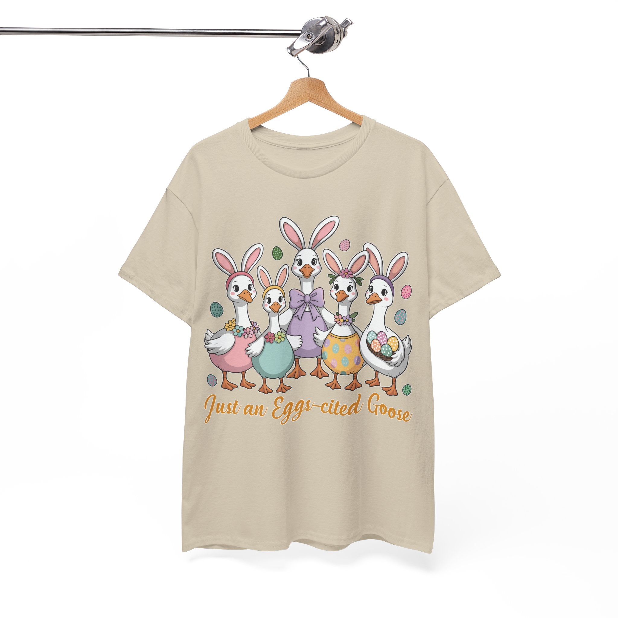 Just an Eggs-cited Goose Easter Tee — Funny Geese in Bunny Ears Unisex Cotton Tee