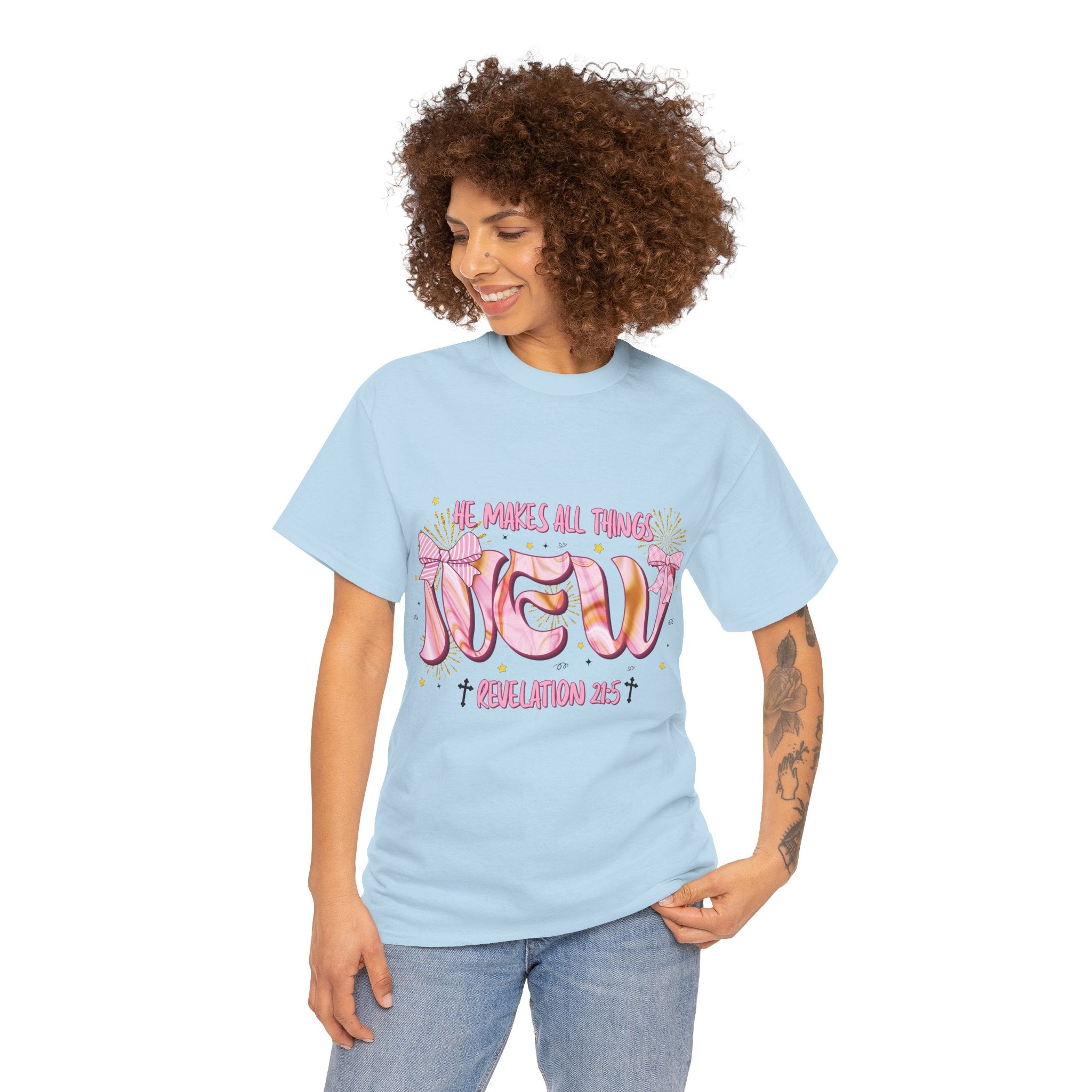 Christian Marble Tee — “He Makes All Things New” (Revelation 21:5)... Unisex Cotton Tee