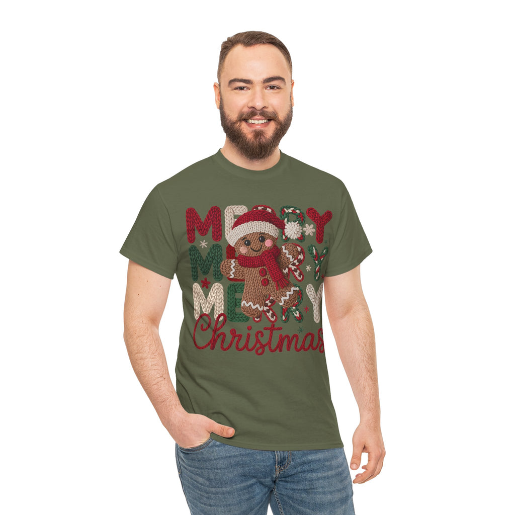 Merry Merry Merry Christmas Gingerbread Unisex Cotton Tee
