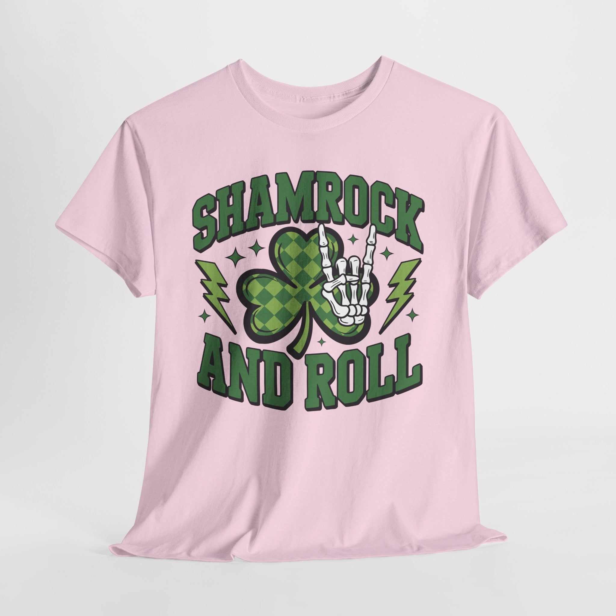 Shamrock and Roll Tee — Skeleton Hand & Lightning St. Patrick’s Rock Unisex Cotton Shirt