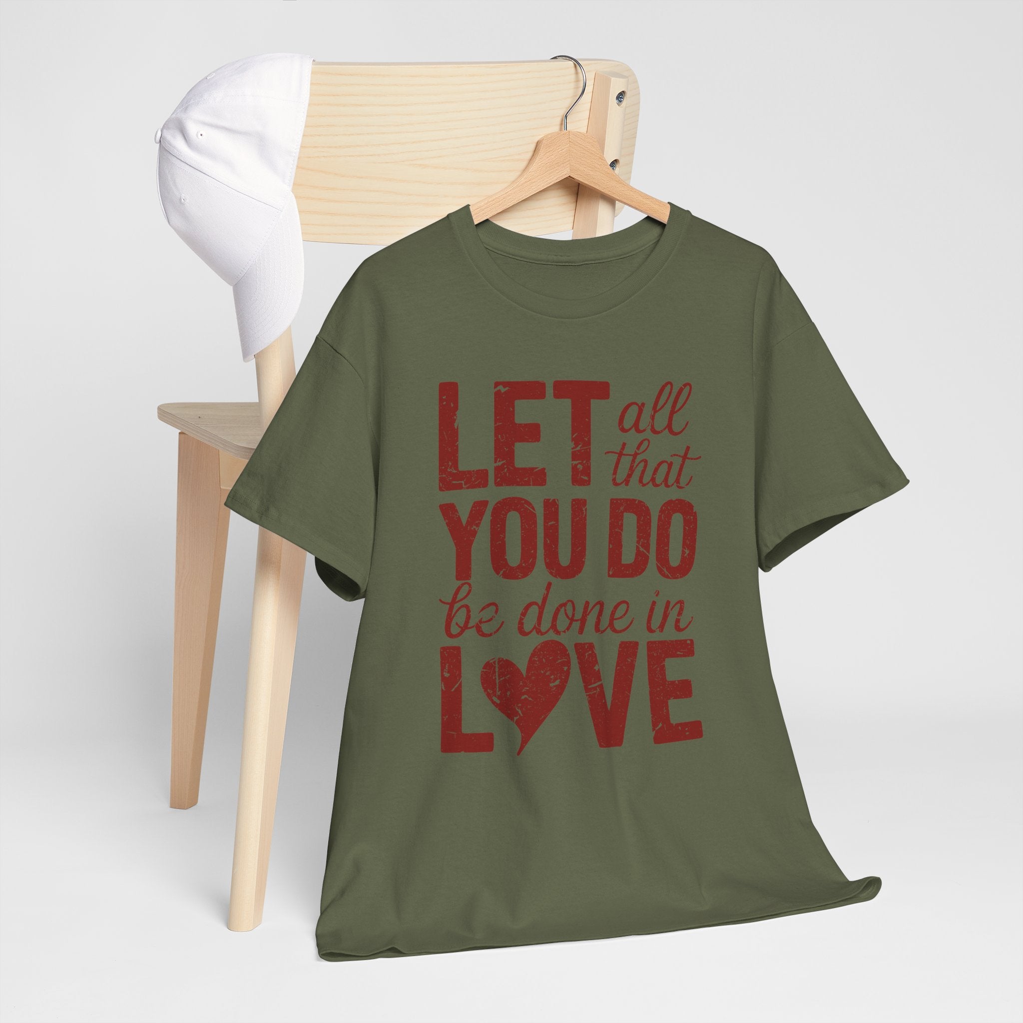 Let All That You Do Be Done In Love T-Shirt — Rustic Red Typography Unisex Cotton Tee