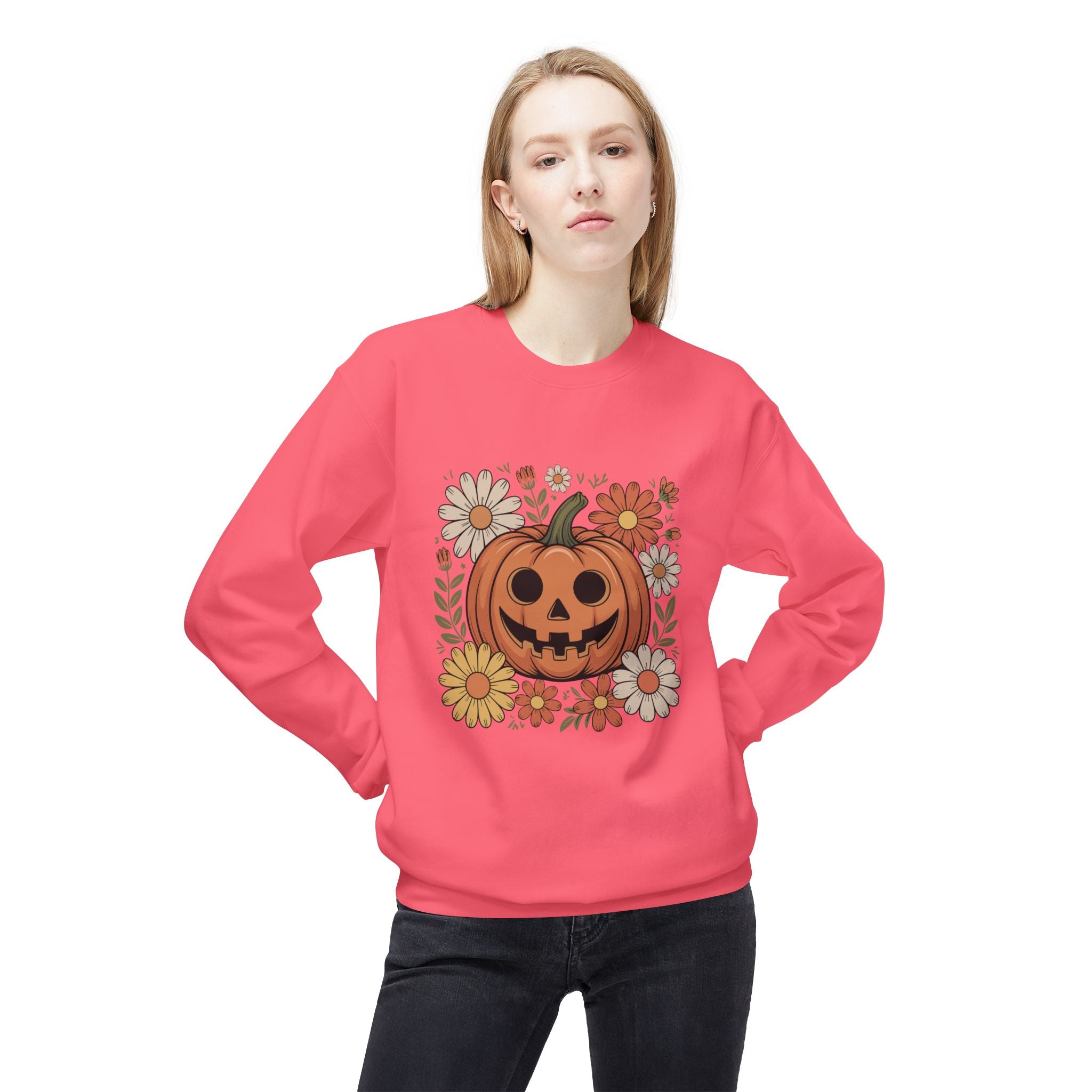 Halloween Pumpkin Floral Crewneck Unisex Sweatshirt