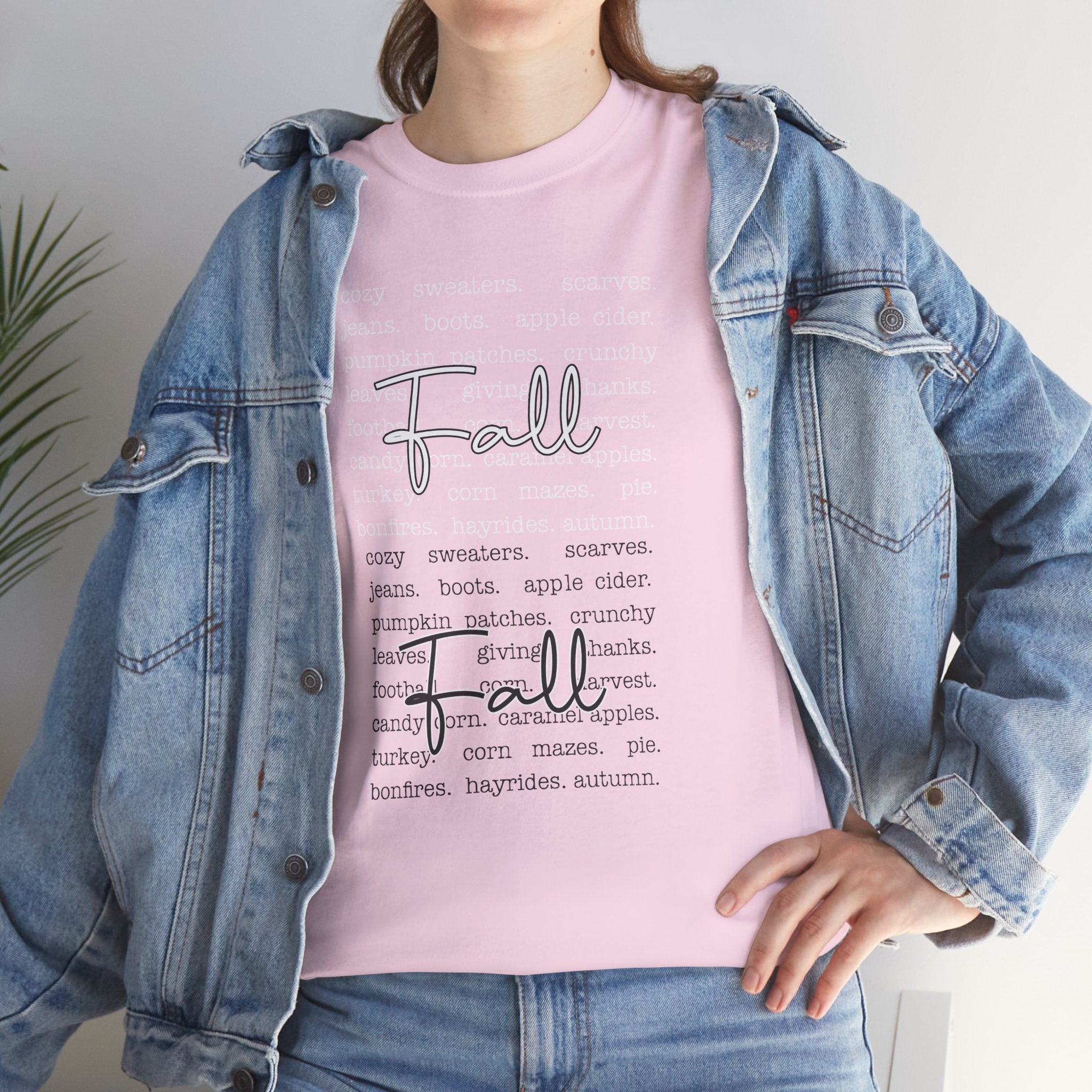 Fall Cursive Typography T-Shirt — Sweaters, Cider & Pumpkins. Unisex Cotton Tee