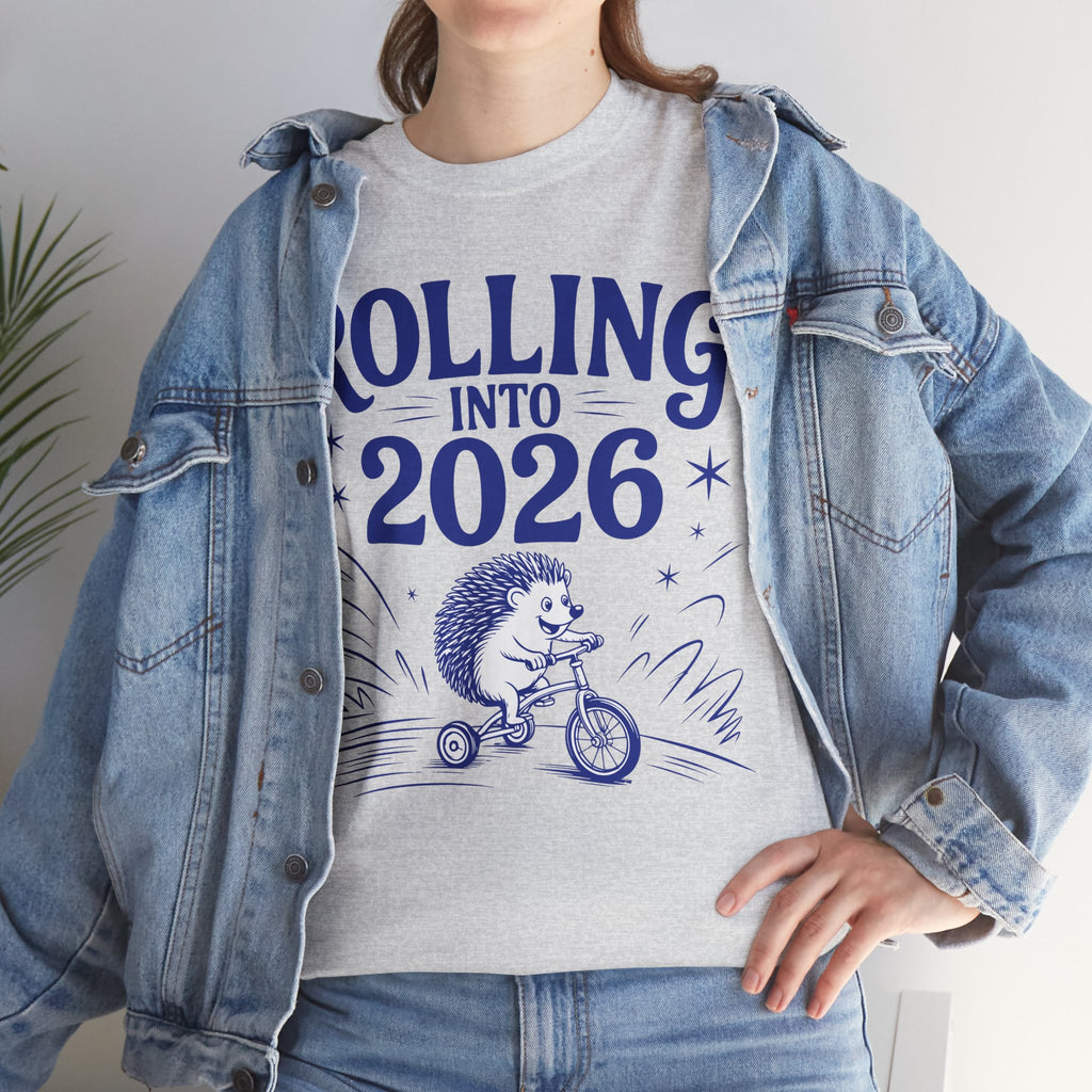 Rolling Into 2026 Hedgehog Tricycle Unisex Cotton Tee