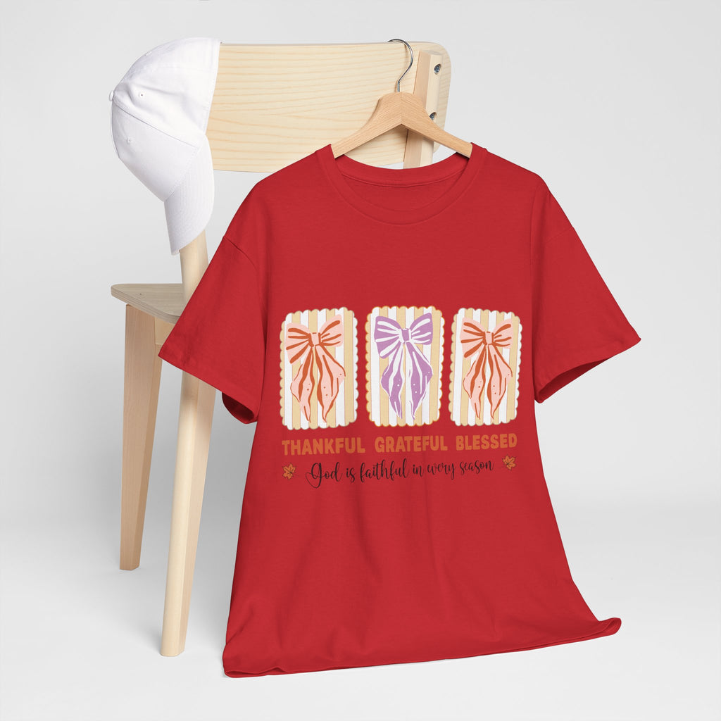 Thankful Grateful Blessed Fall Tee — God Is Faithful Pastel Bows..Unisex Cotton Tee