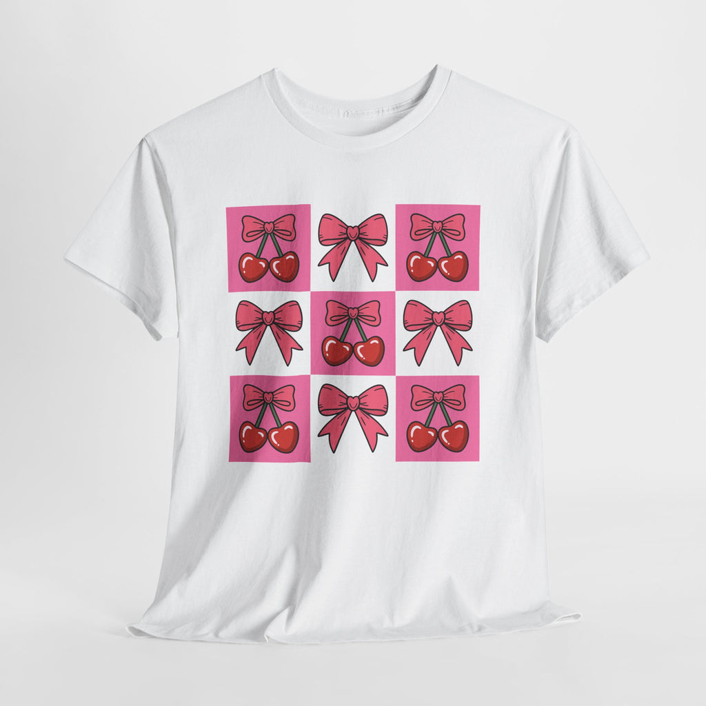 Cherry & Pink Bow Checkered Unisex Cotton Tee