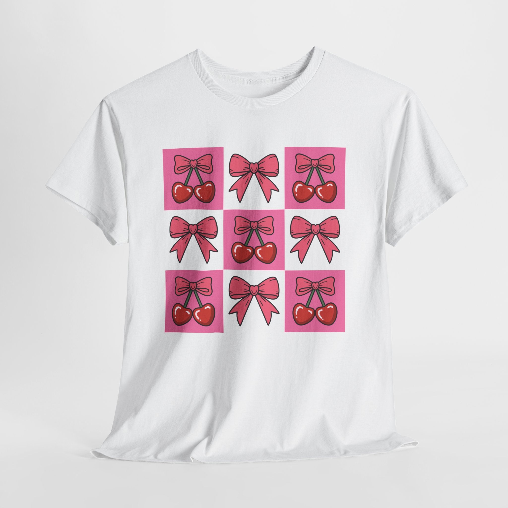 Cherry & Pink Bow Checkered Unisex Cotton Tee