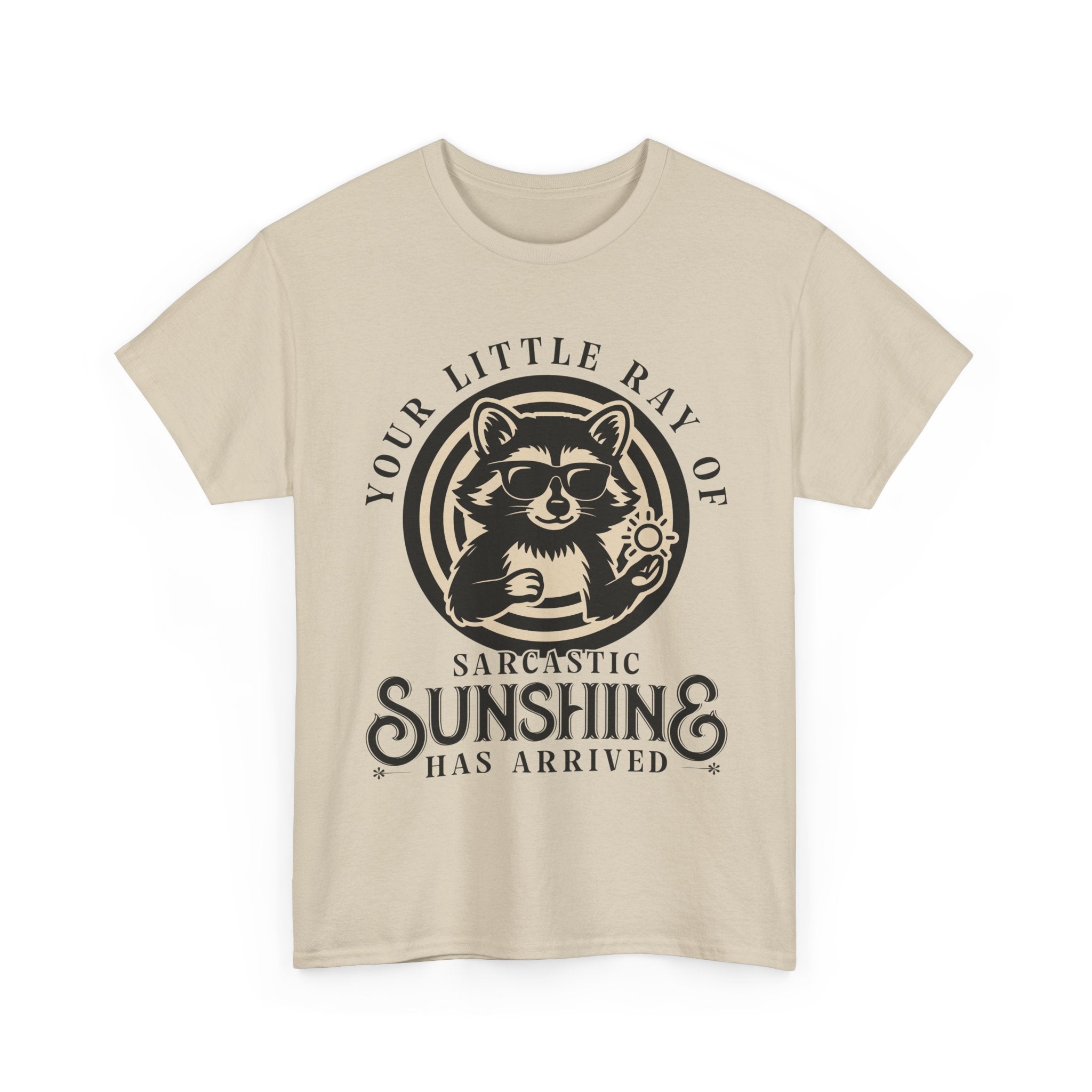 Cool Raccoon Sunglasses T-Shirt — Raccoon Holding Sun Graphic Unisex Cotton Tee