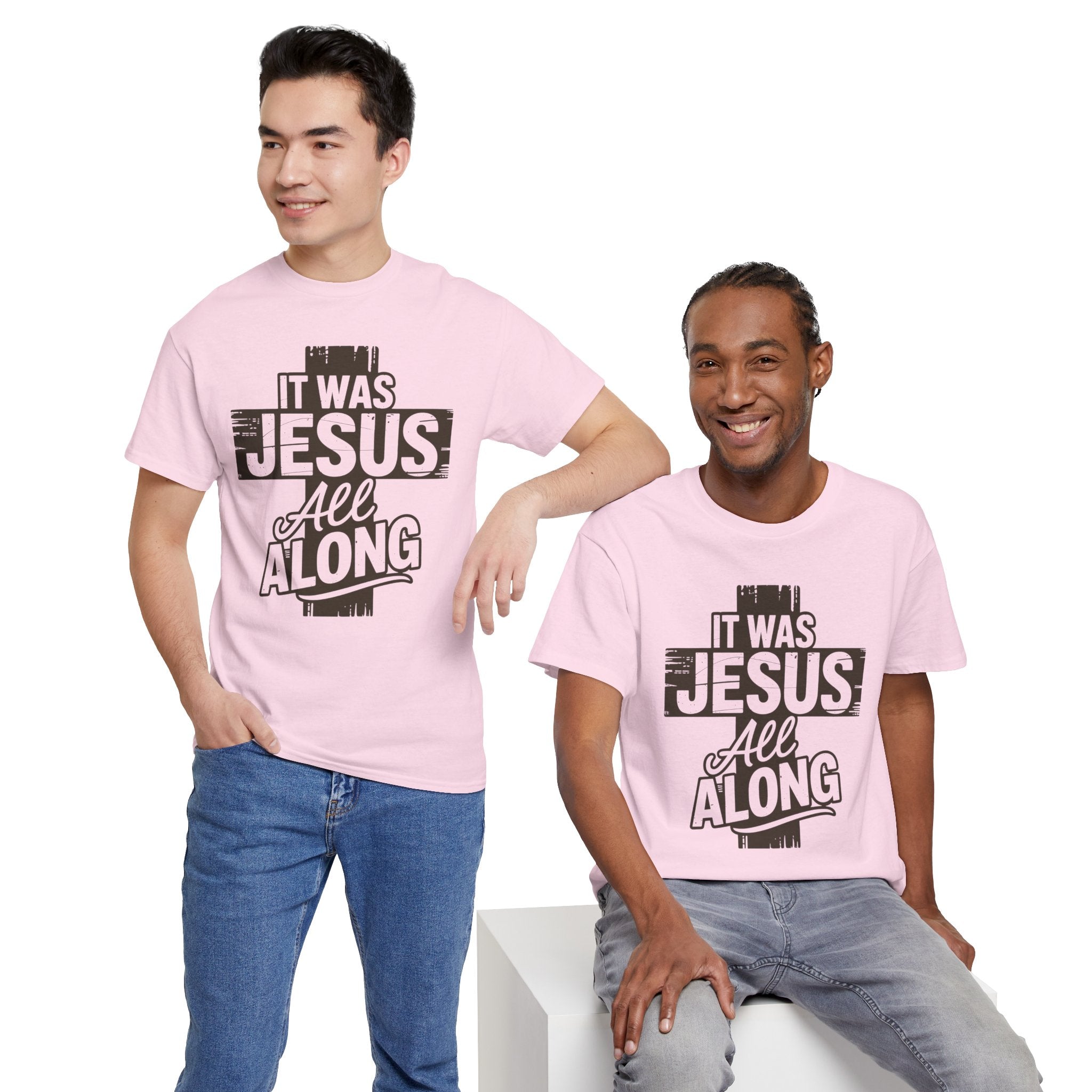 It Was Jesus All Along T-Shirt — Rustic Brown Cross Christian Unisex Cotton Tee
