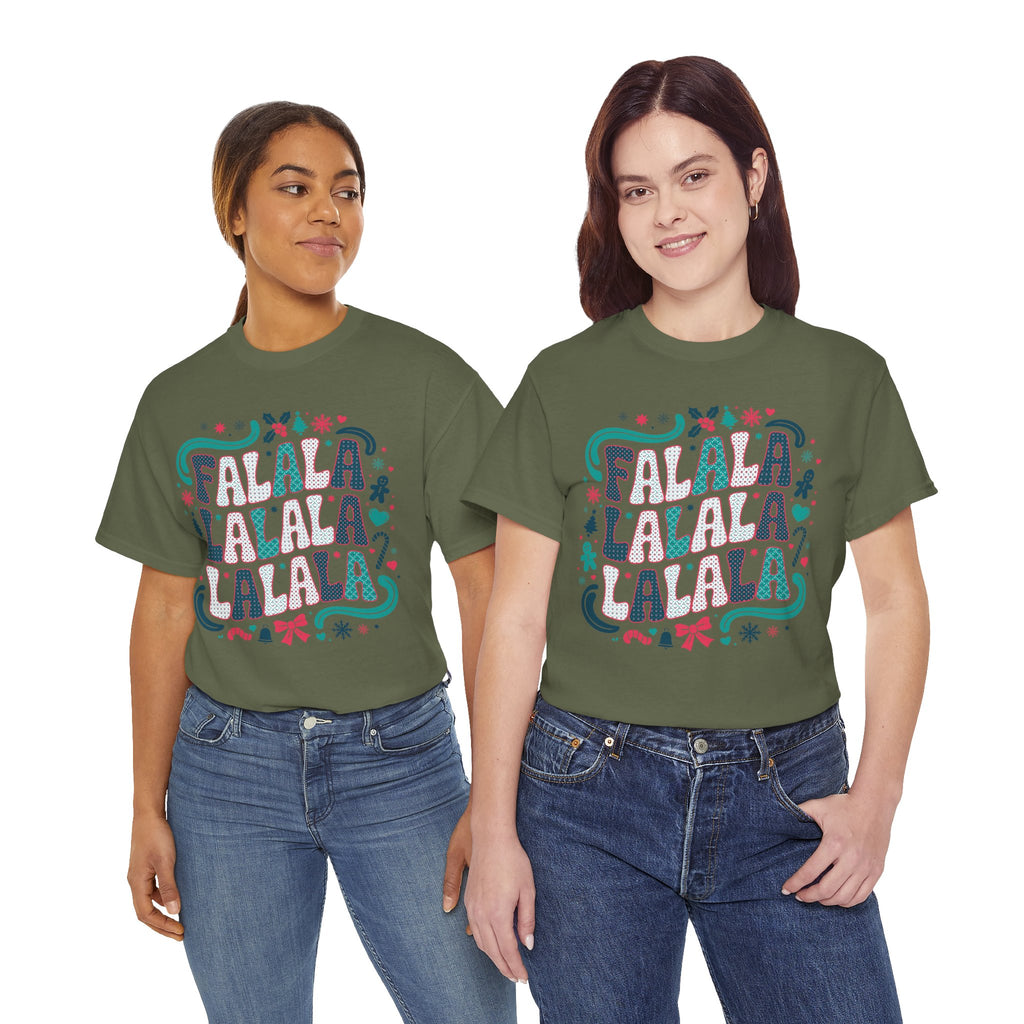 Fa La La La La Christmas T-Shirt — Festive Candy Cane & Gingerbread Holiday Unisex Cotton Tee
