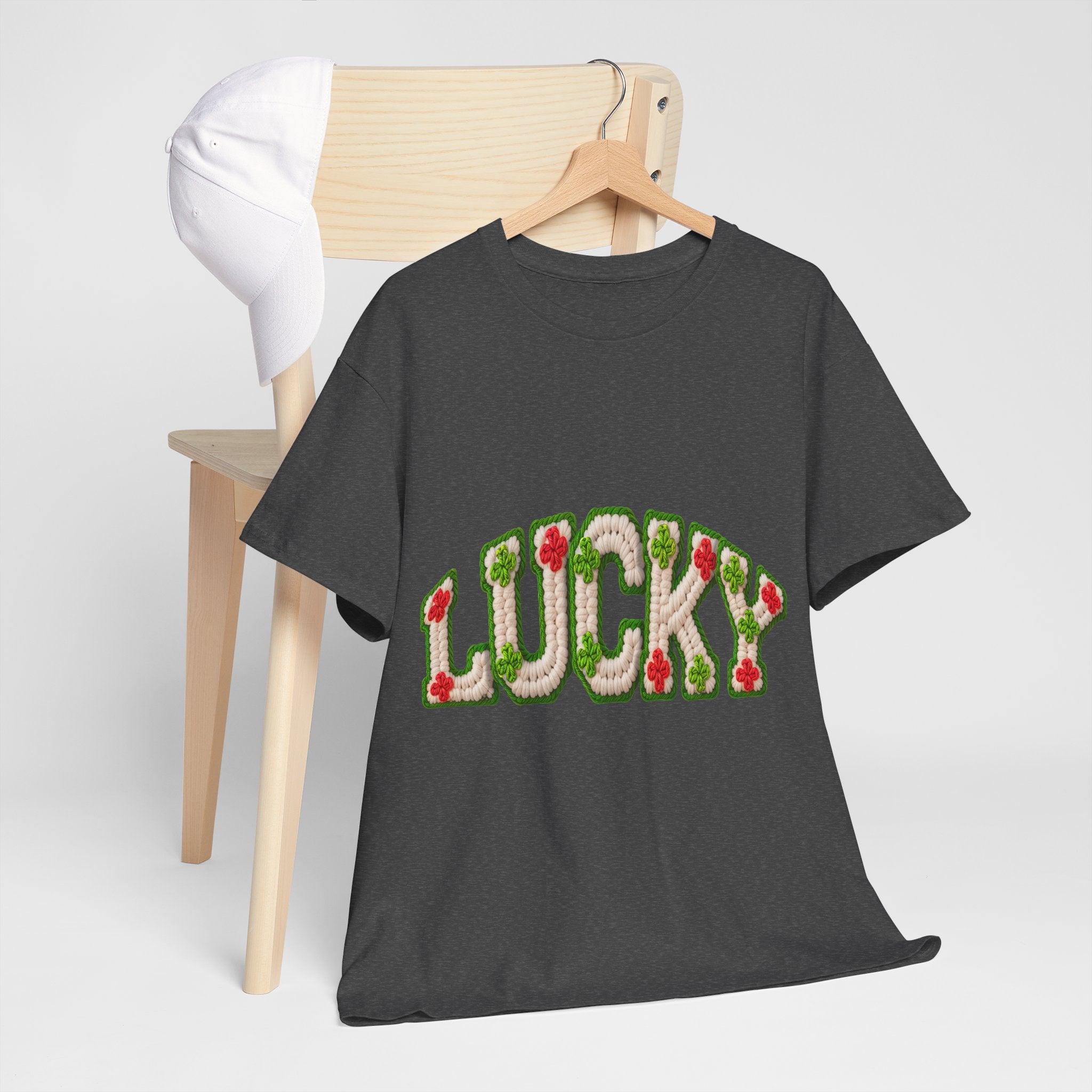 Lucky Crochet Clover T-Shirt — Faux-Yarn Embroidered St. Patrick’s Unisex Cotton Tee