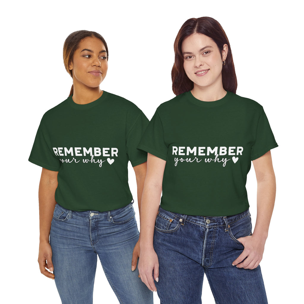 Remember Your Why Tee — Minimalist Heart Motivational Unisex Cotton Tshirt