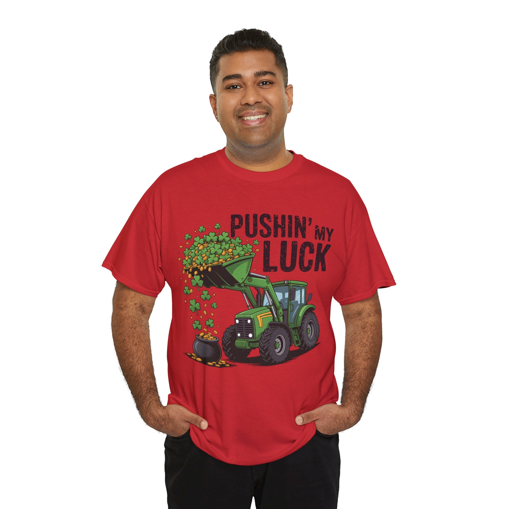 Pushin' My Luck Shamrock Tractor Tee — St. Patrick's Day Unisex Cotton T-Shirt