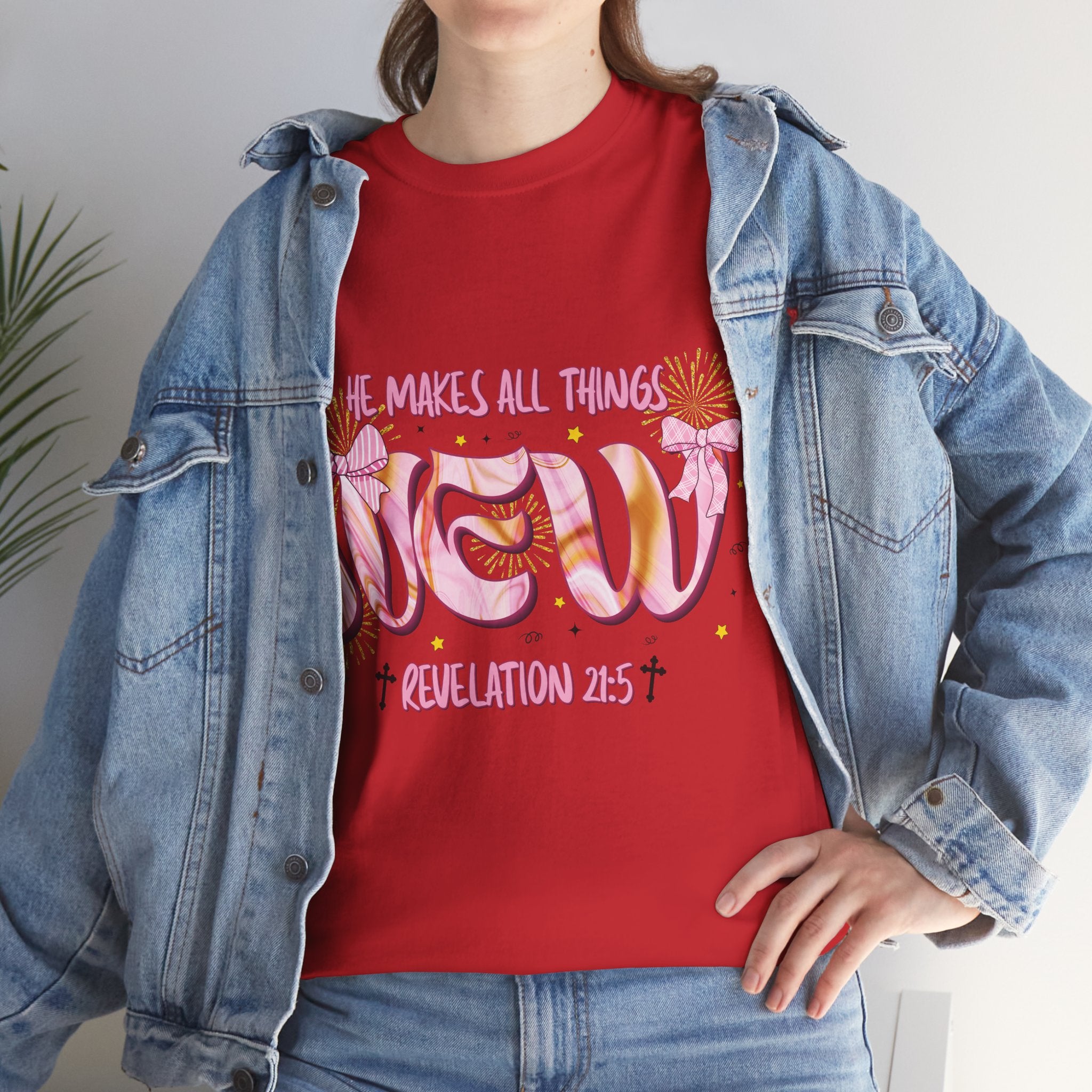 Christian Marble Tee — “He Makes All Things New” (Revelation 21:5)... Unisex Cotton Tee