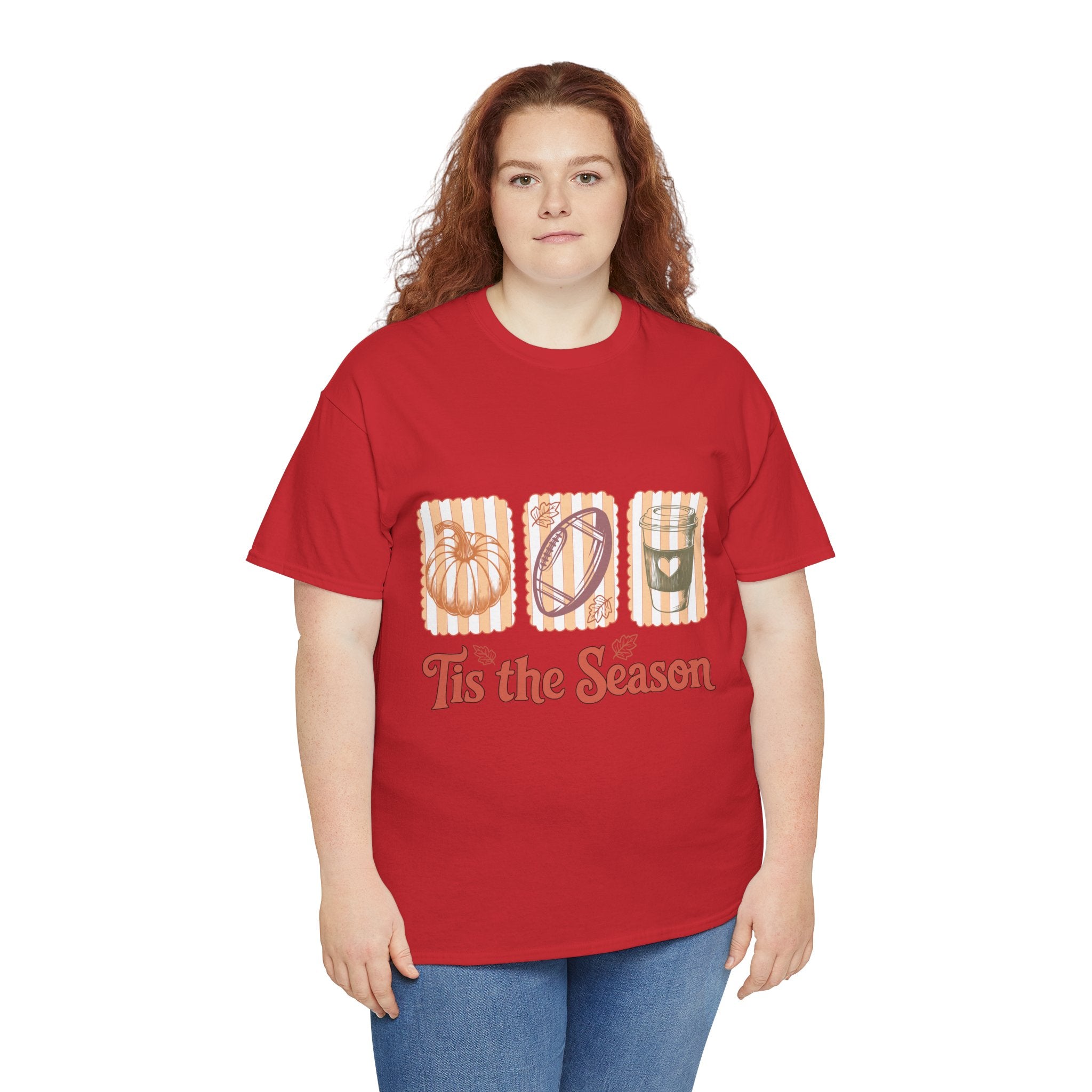 Tis the Season Pumpkin, Football & Coffee Fall Unisex Cotton T-Shirt
