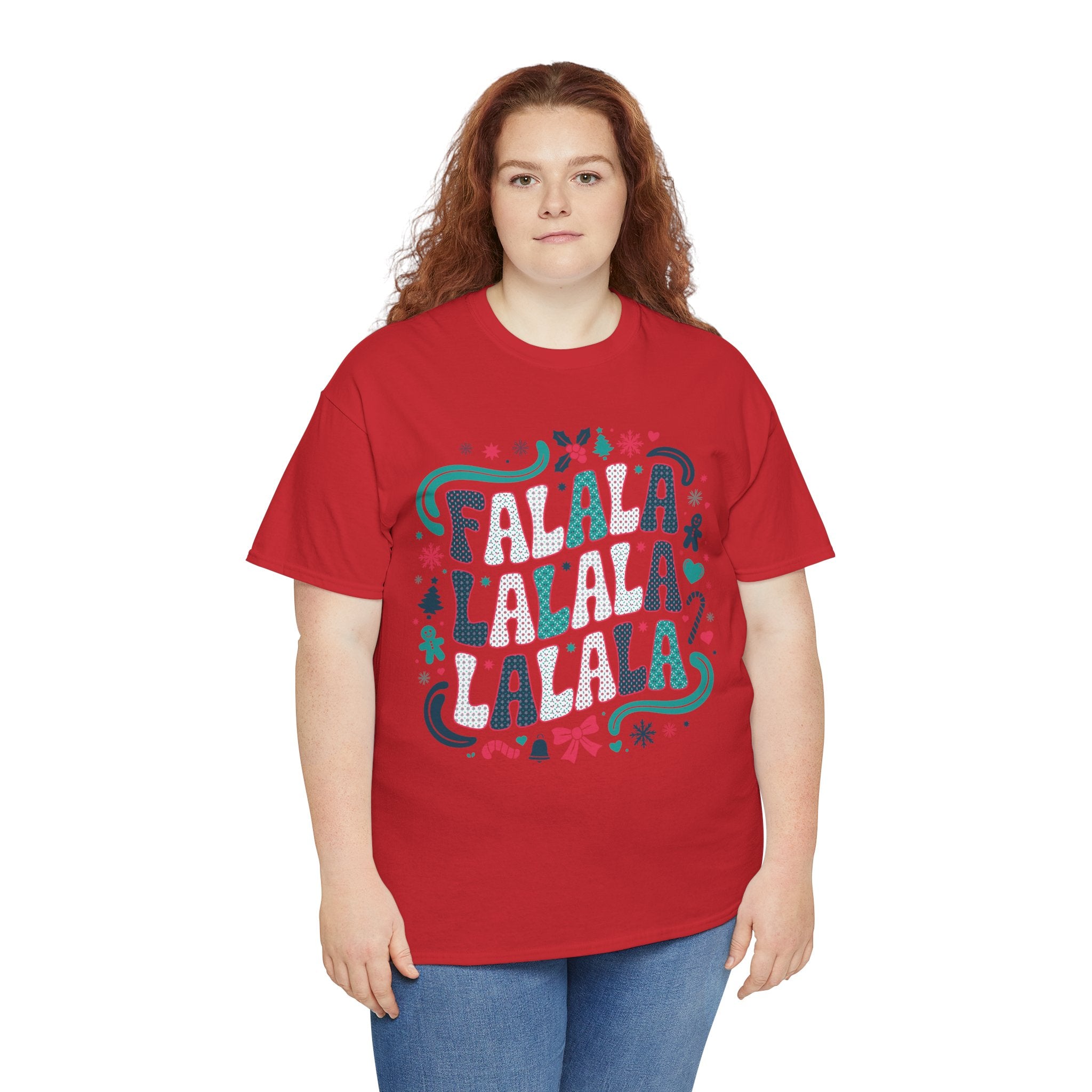 Fa La La La La Christmas T-Shirt — Festive Candy Cane & Gingerbread Holiday Unisex Cotton Tee
