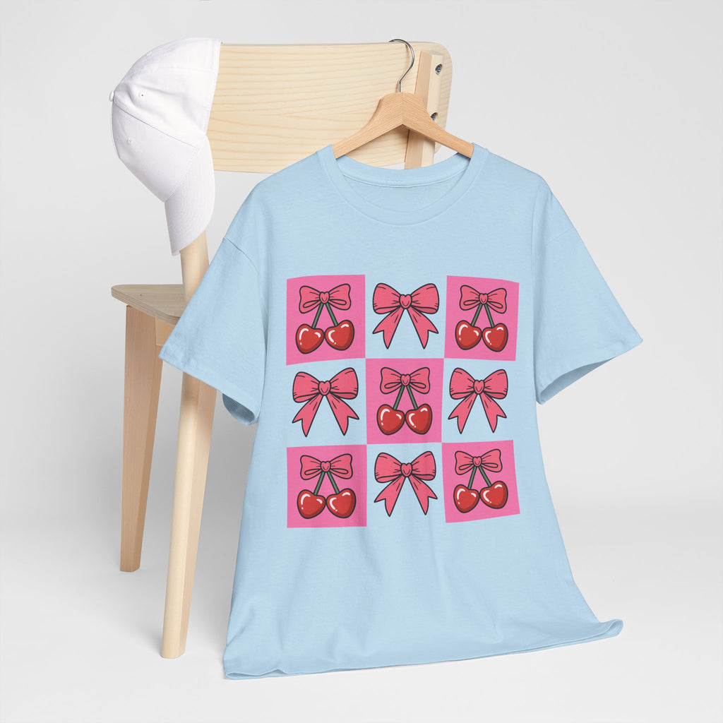 Cherry & Pink Bow Checkered Unisex Cotton Tee