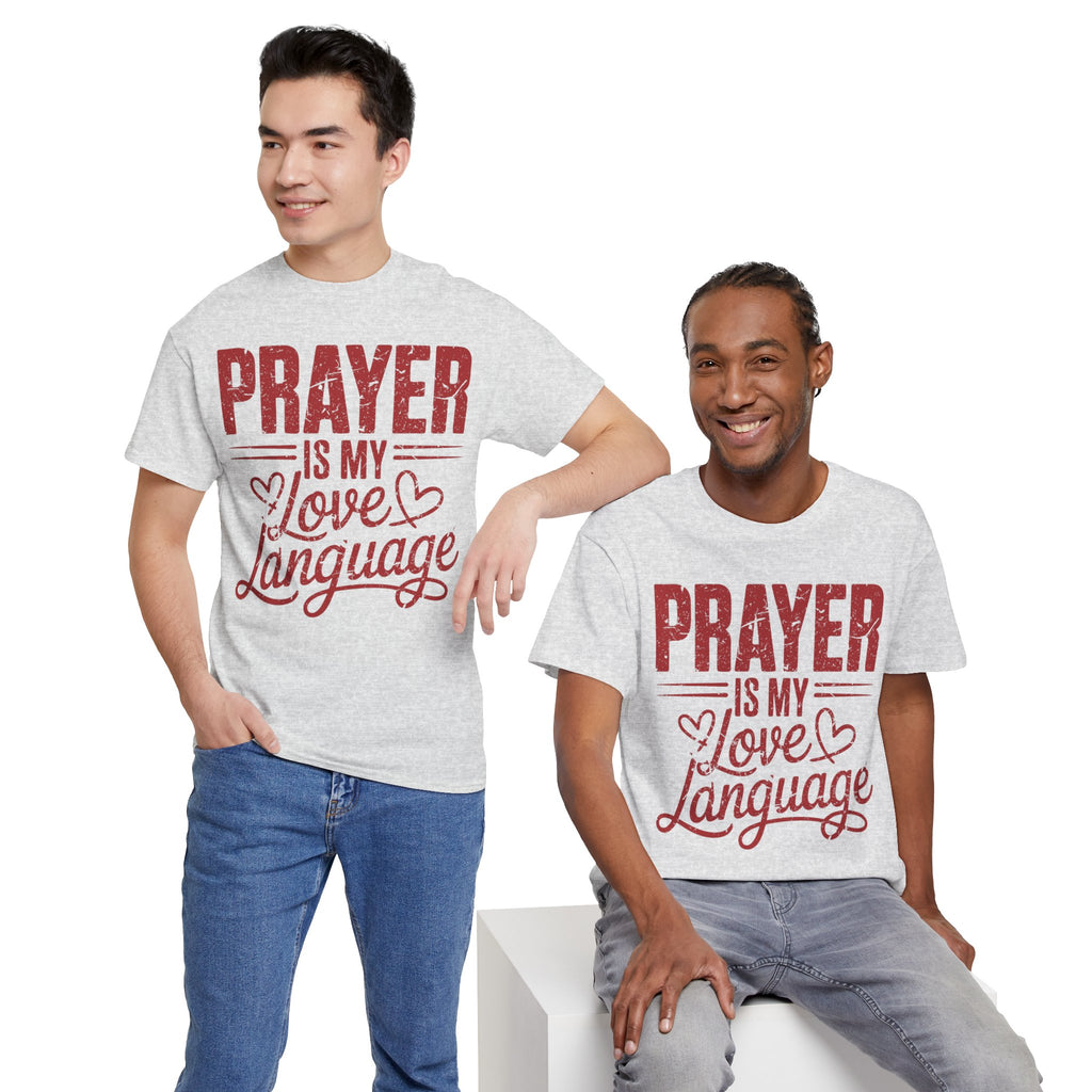 Prayer Is My Love Language T-Shirt — Faith-Inspired Red Hearts Unisex Cotton Tee
