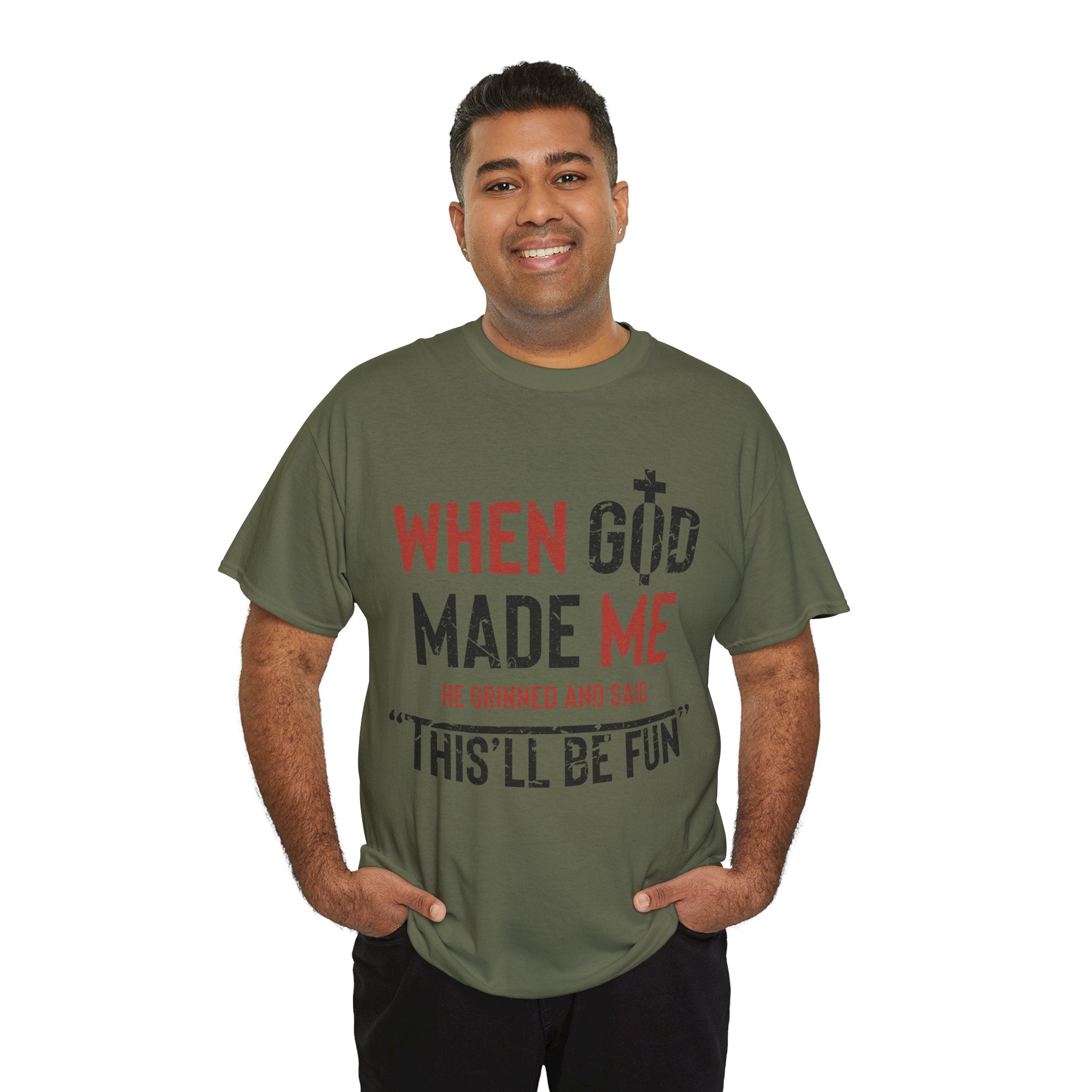 Humorous Grunge Quote Tee — "When He Saw Me, He Grinned and Said"Unisec Cotton Tee