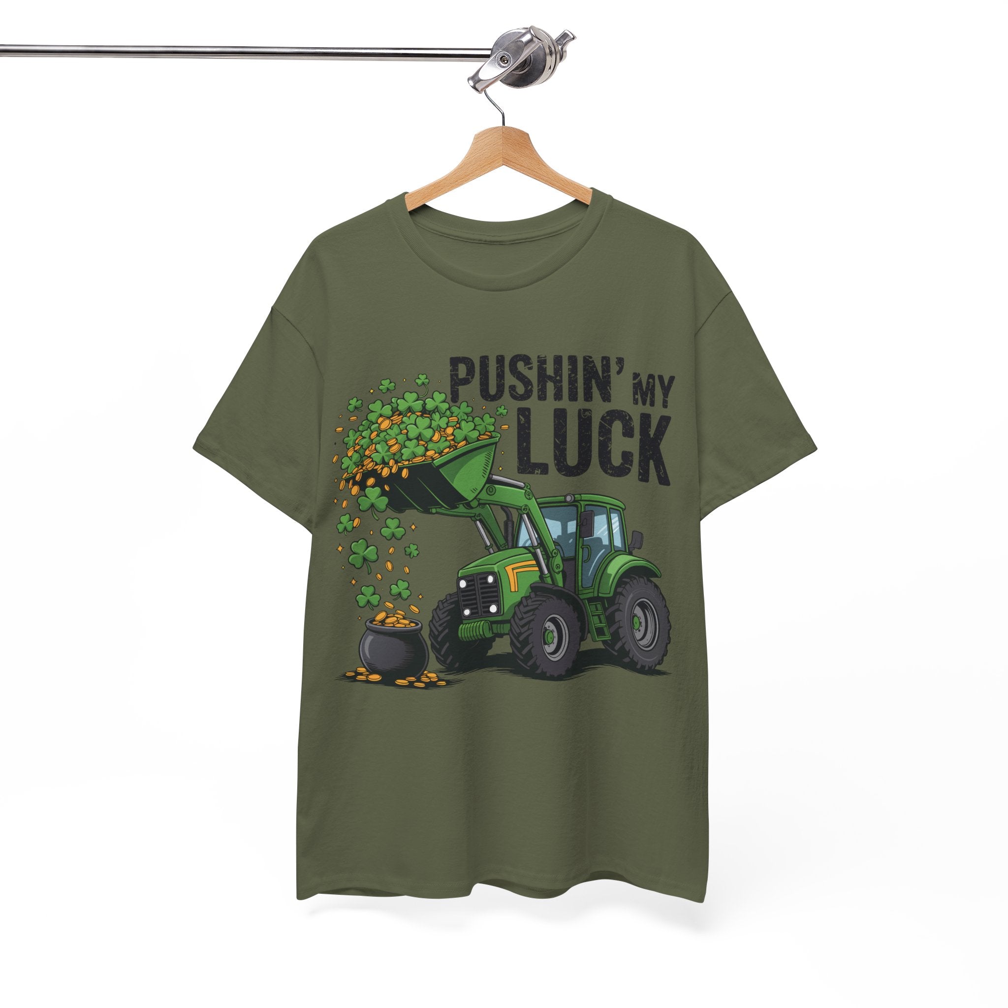 Pushin' My Luck Shamrock Tractor Tee — St. Patrick's Day Unisex Cotton T-Shirt