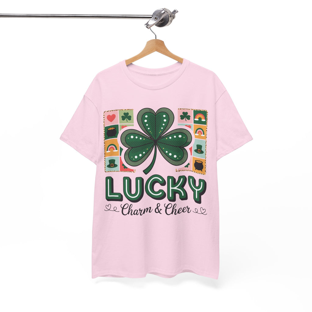 Lucky Charm & Cheer Clover Tee — Patchwork St. Patrick’s Day Unisex Cotton T-Shirt