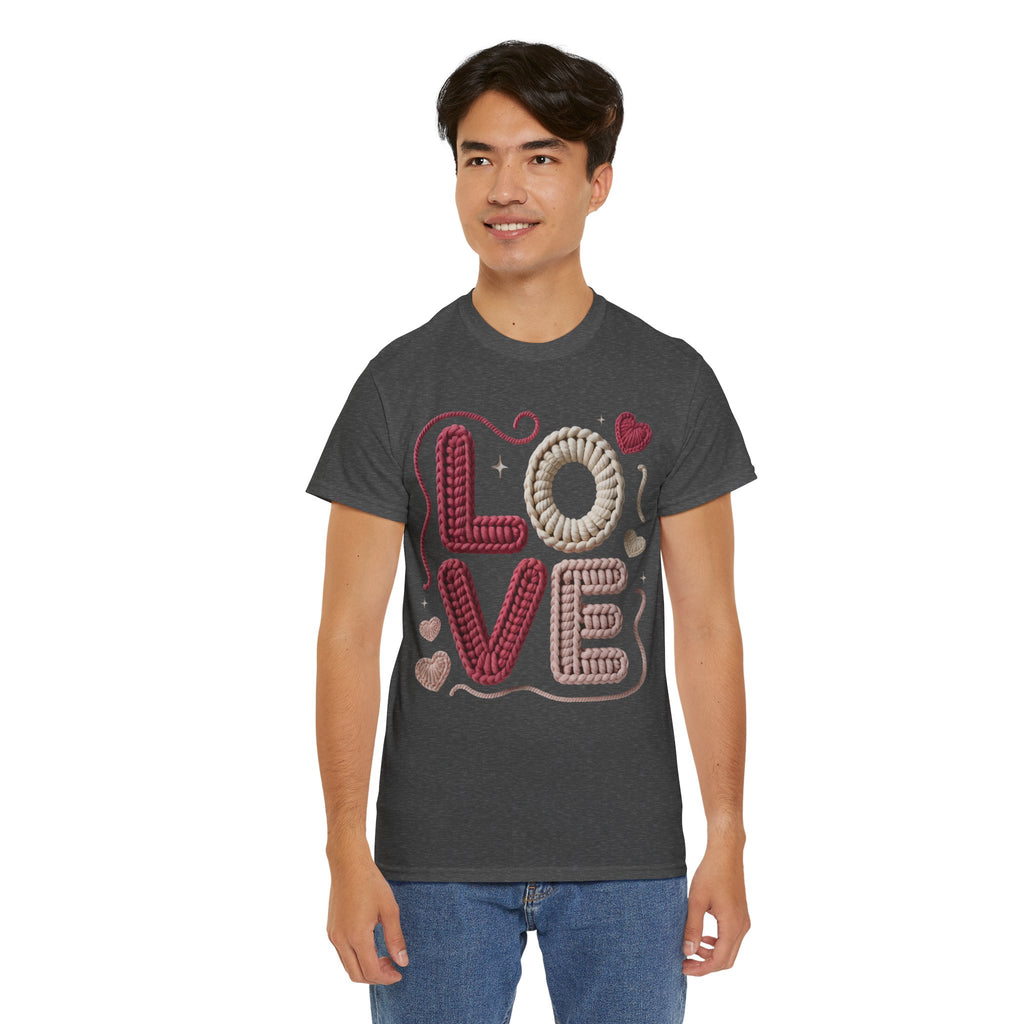 LOVE Faux Yarn Heart Unisex Cotton Tee