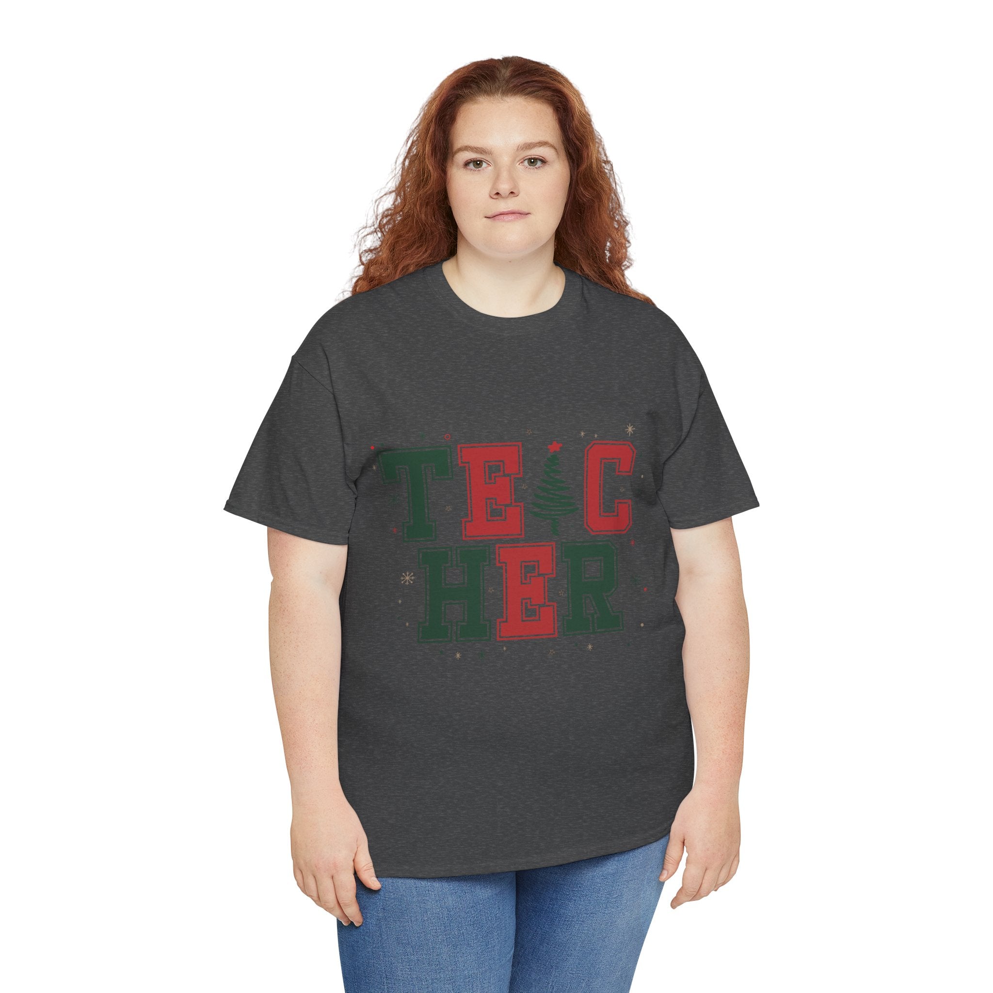 Teacher Christmas Varsity T-Shirt — Red & Green Holiday Unisex Cotton Tee
