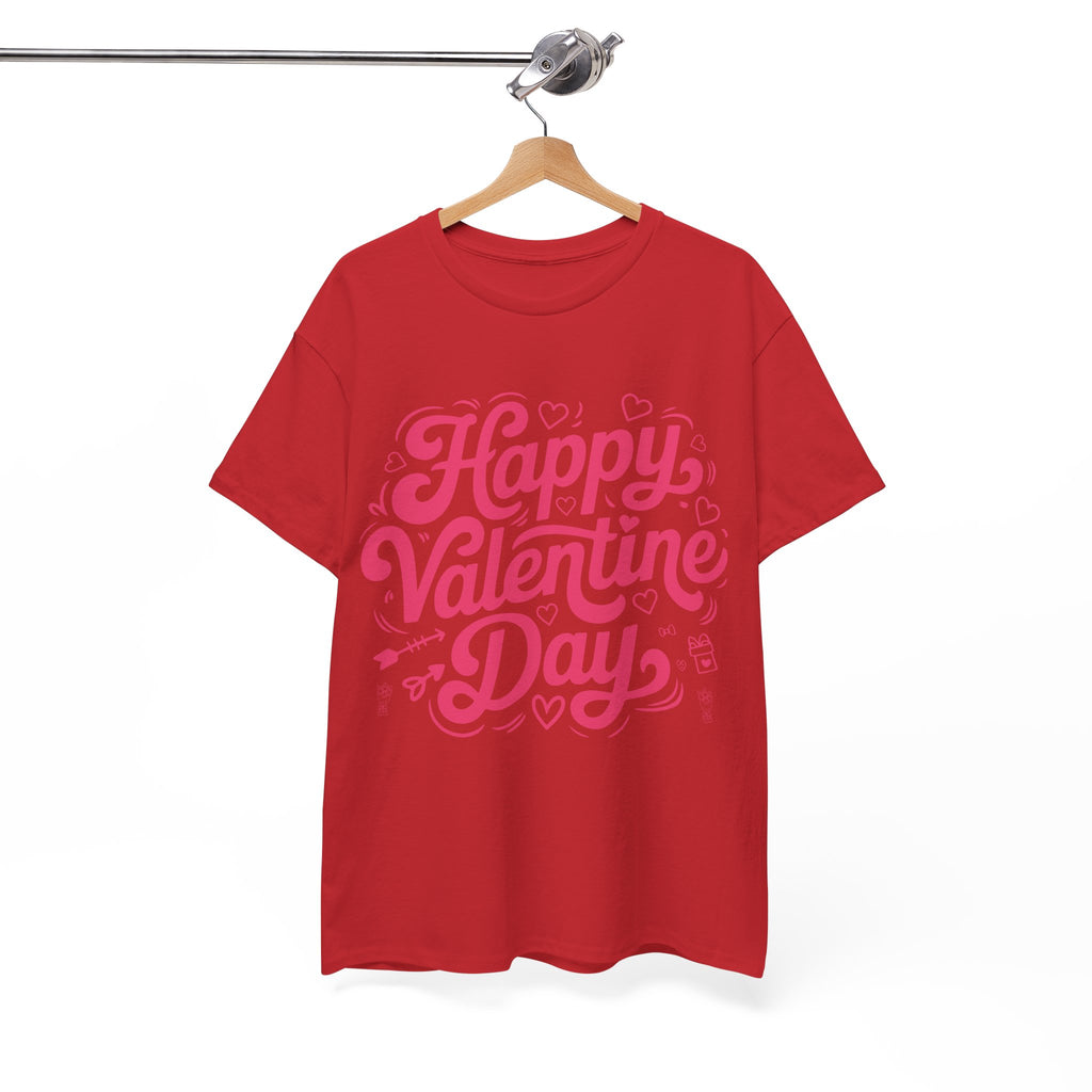 Happy Valentine Day Tee — Pink Heart & Love Icons Valentine's Unisex Cotton Shirt