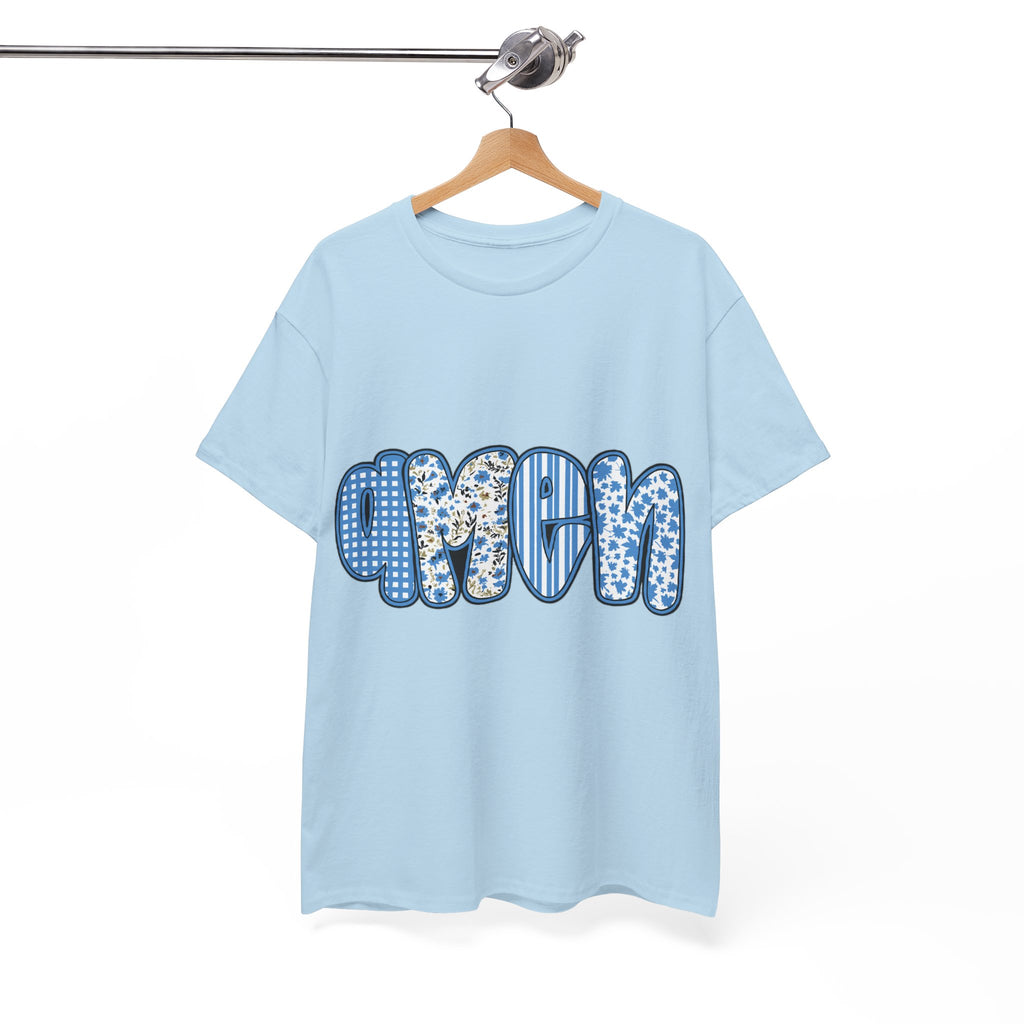 Amen Blue Floral Tee — Decorative Floral Lettering Christian Shirt Unisex Cotton Tee