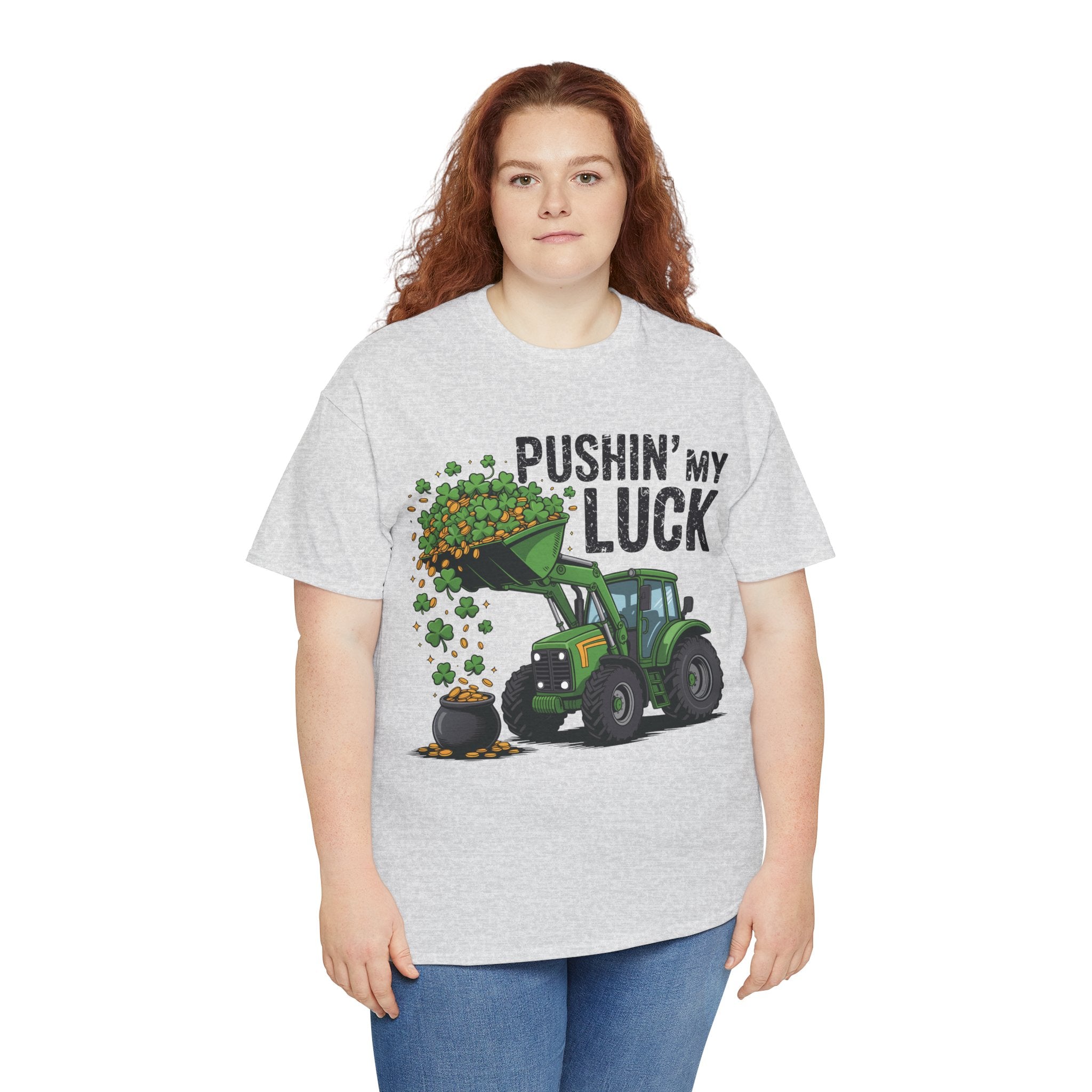Pushin' My Luck Shamrock Tractor Tee — St. Patrick's Day Unisex Cotton T-Shirt