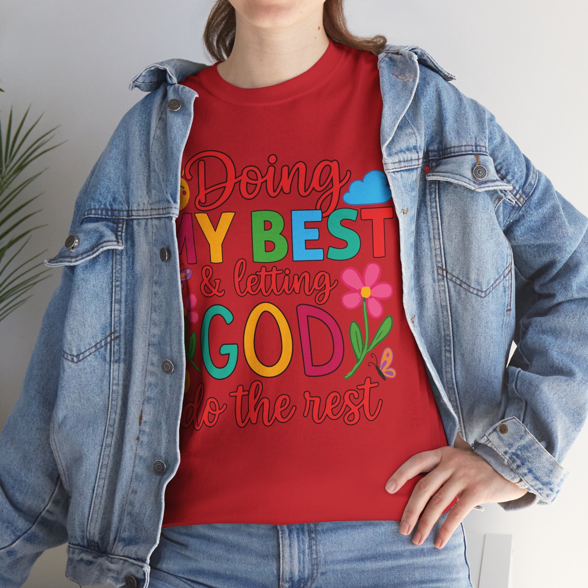 Doing My Best & Letting God Do The Rest T-Shirt — Floral Sun & Butterflies Inspirational Unisex Cotton Tee