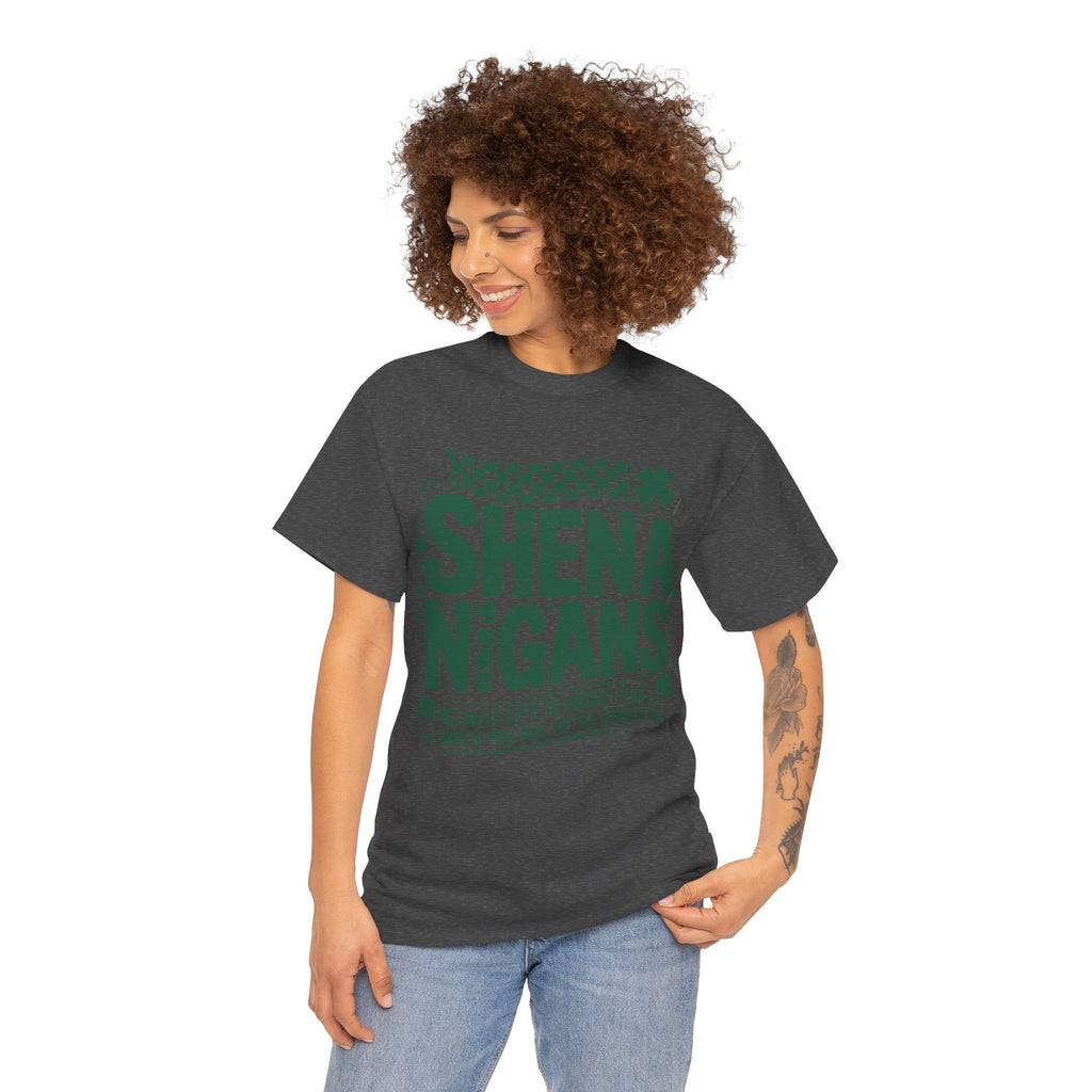 Shenanigans Clover Tee — Bright Green St. Patrick’s Day Shirt with Checkered Flag Unisex Cotton Tee