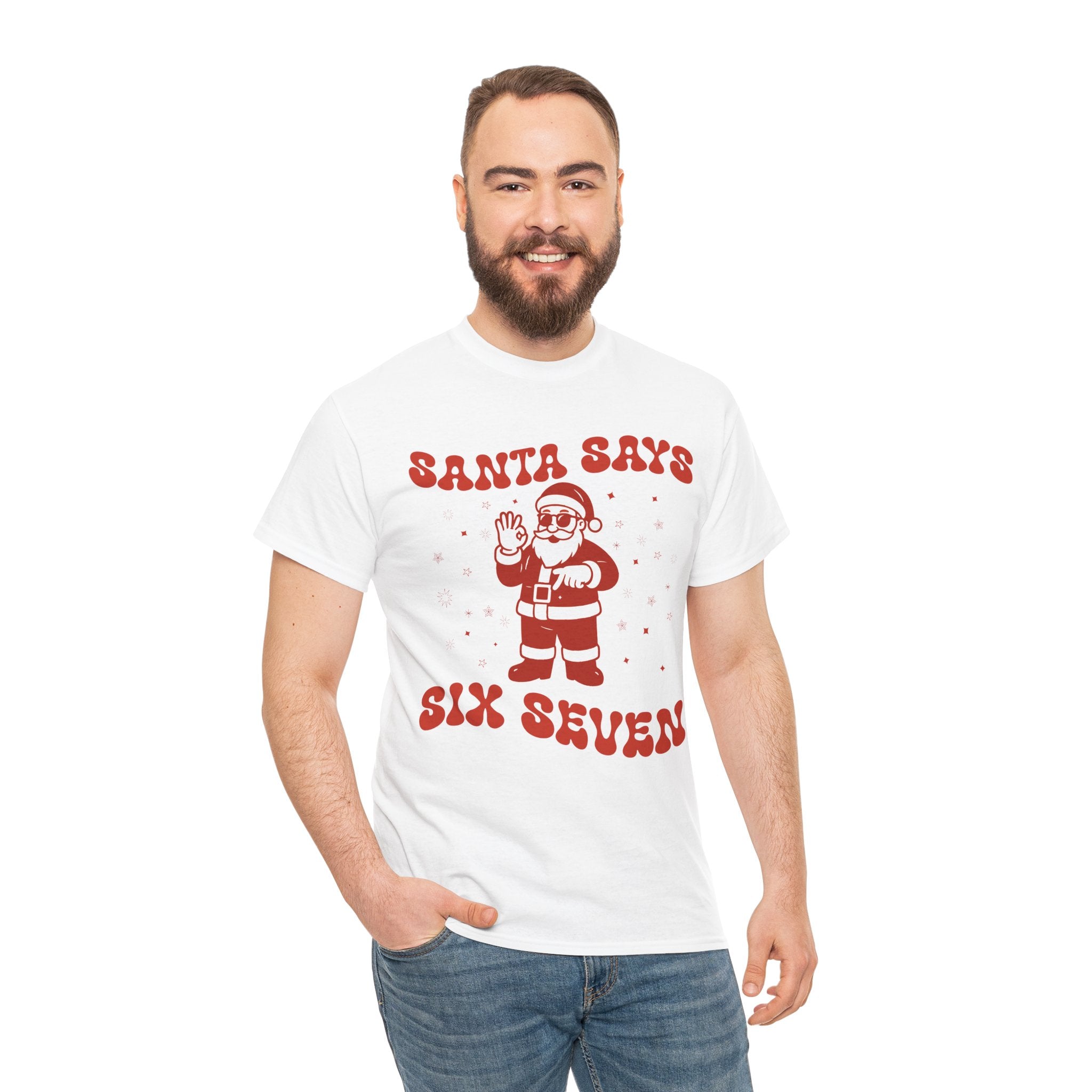 Retro 'Santa Says Six Seven' Christmas Unisex Cotton Tee