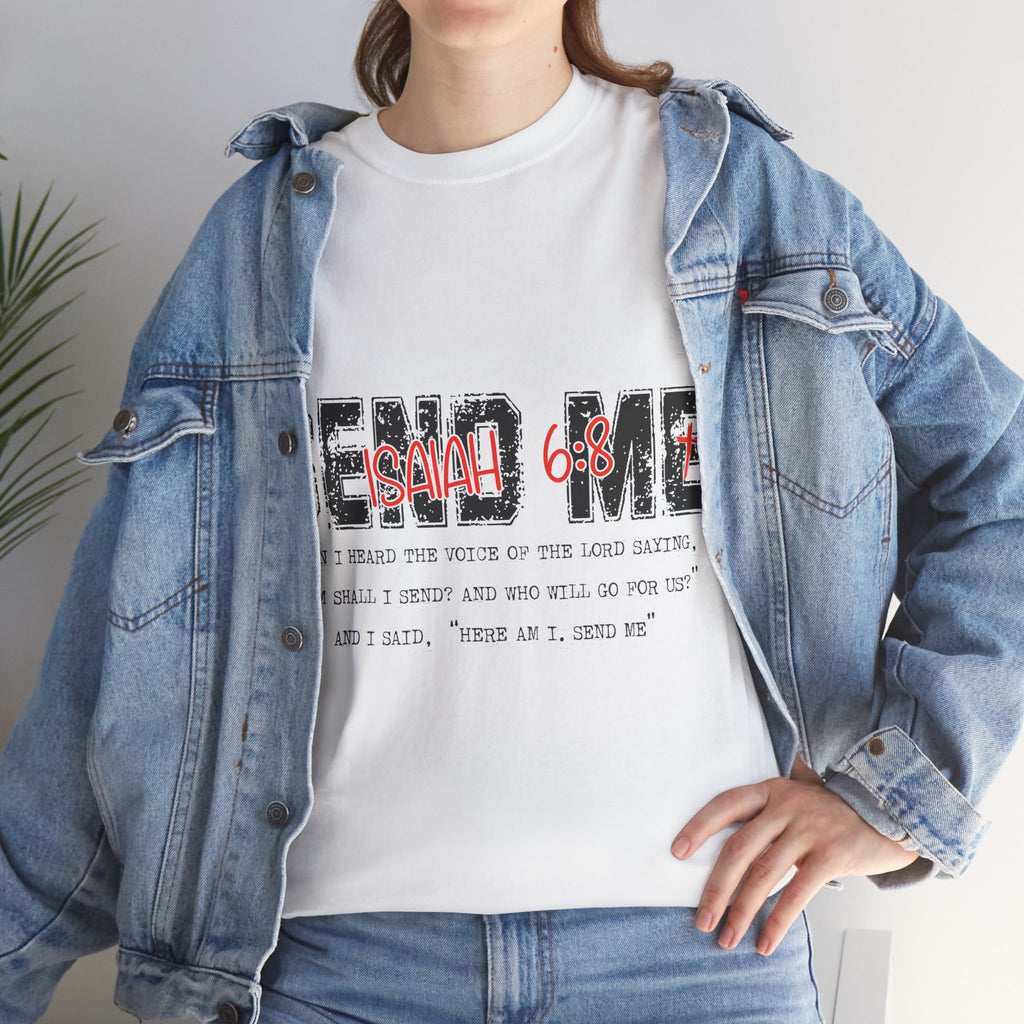 Here I Am Send Me Isaiah 6:8 T-Shirt — Christian Cross Graphic Unisex Cotton Tee